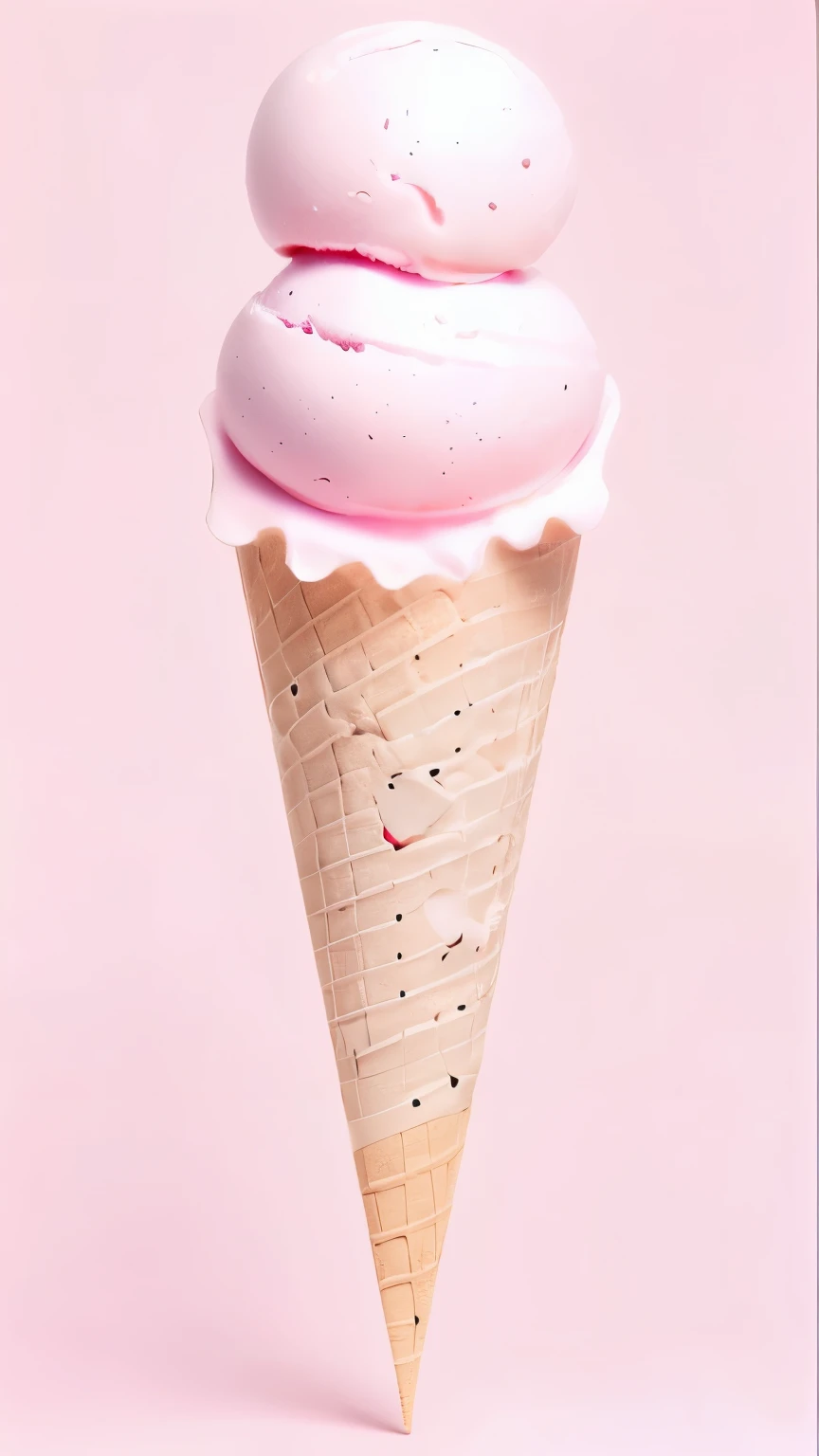 ice cream cone，Two pink ice cream balls，Chocolate Crispy Cone，Frosting，White background