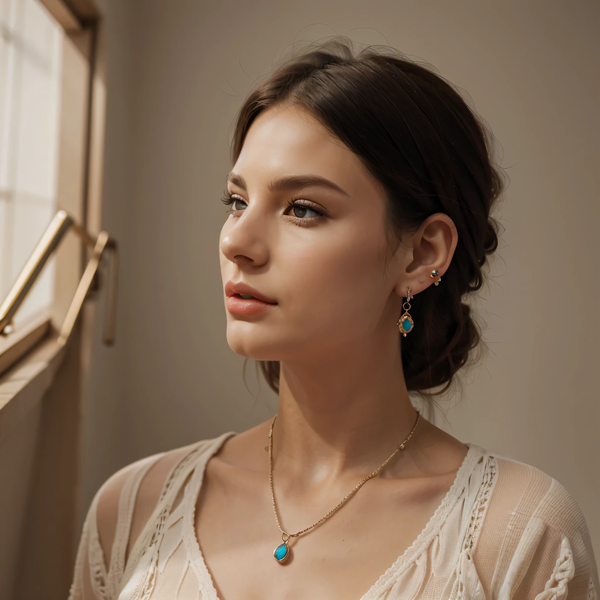 Bigboobs,naked sucking dick,(blue eyes:1), ponytail, necklace, 20 yo, look at viewer and smile, (cinematic:1.3), intricate details, (ArtStation:1.2)