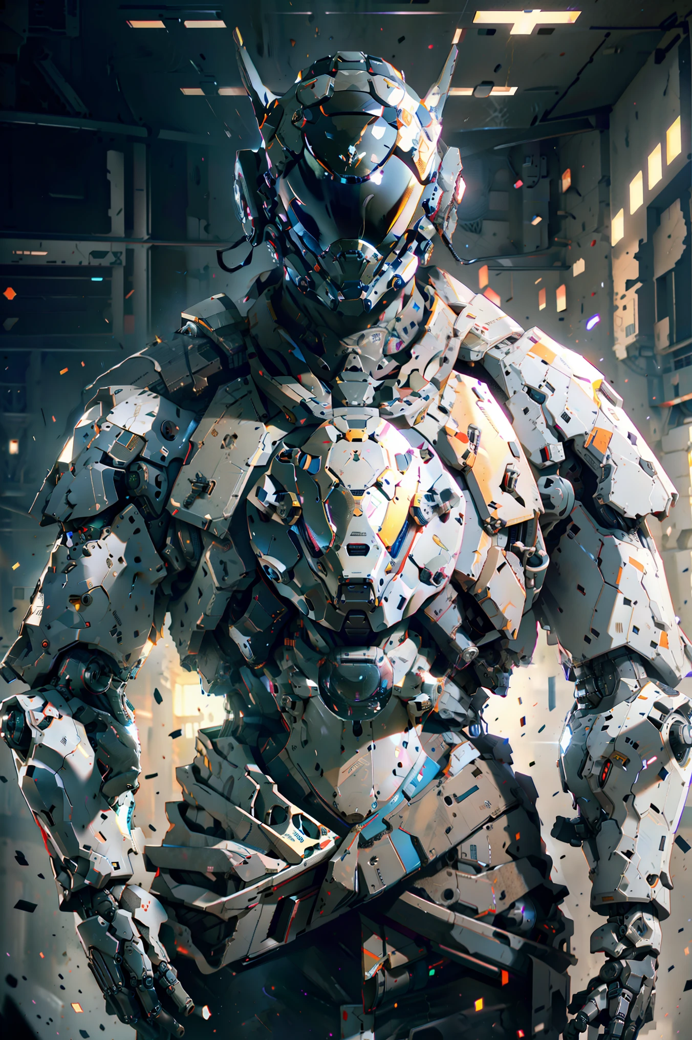 official art, potrait, unity 8k wallpaper, ultra detailed, aesthetic, masterpiece, best quality, hyperrealistic and intricate detail, ((portrait of a military nousr robot)), warframe, ((full robot helmet)), character design, ((detailed helmet)), in the style of dieter rams and boston dynamics, robot, highly detailed, intricate details, (symmetrical), digital 3d, hard surface, real-time, vfx, volumetric lighting, ambient light, ultra hd, hdr, uhd, depth of field, macro shot, diffused background,