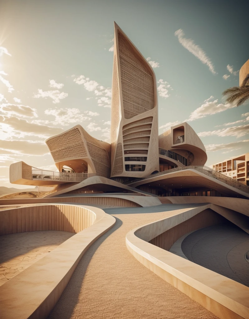 Exterior of exbihition building on top of hill, masterpiece, (realistic:1.2)