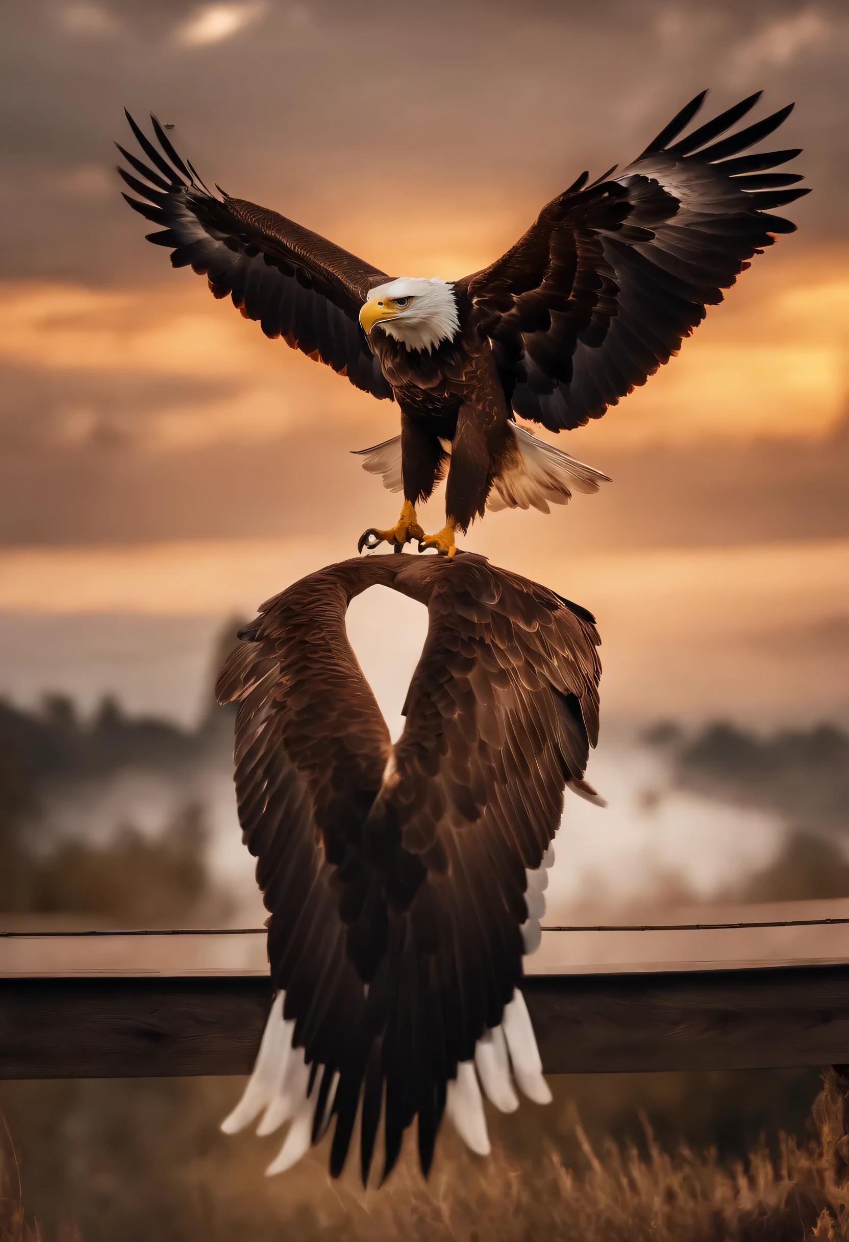 an eagle looking down and then forward an animation the eagle is flying, She is imposing, her eyes are light brown, the camera is high resolution 8K, it is very close, the focus of the eagle, the animation lasts 40 seconds