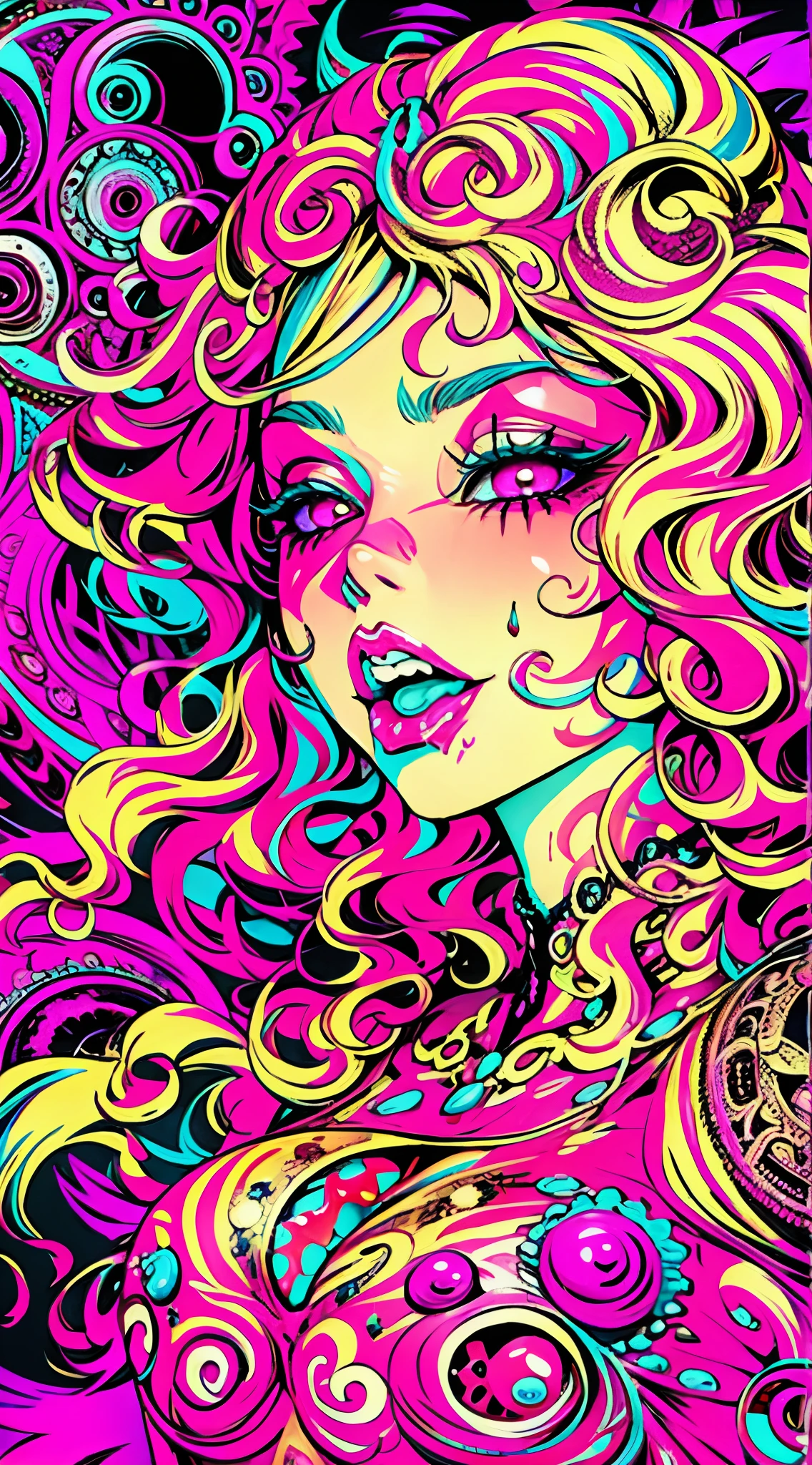 Seductive psychedelic horror, Trippy Hentai, body horror, having sex, real breasts, surreal Sex, LSD trip, sensual, psychedelic vaginal sex, provocative, colorful, glowing