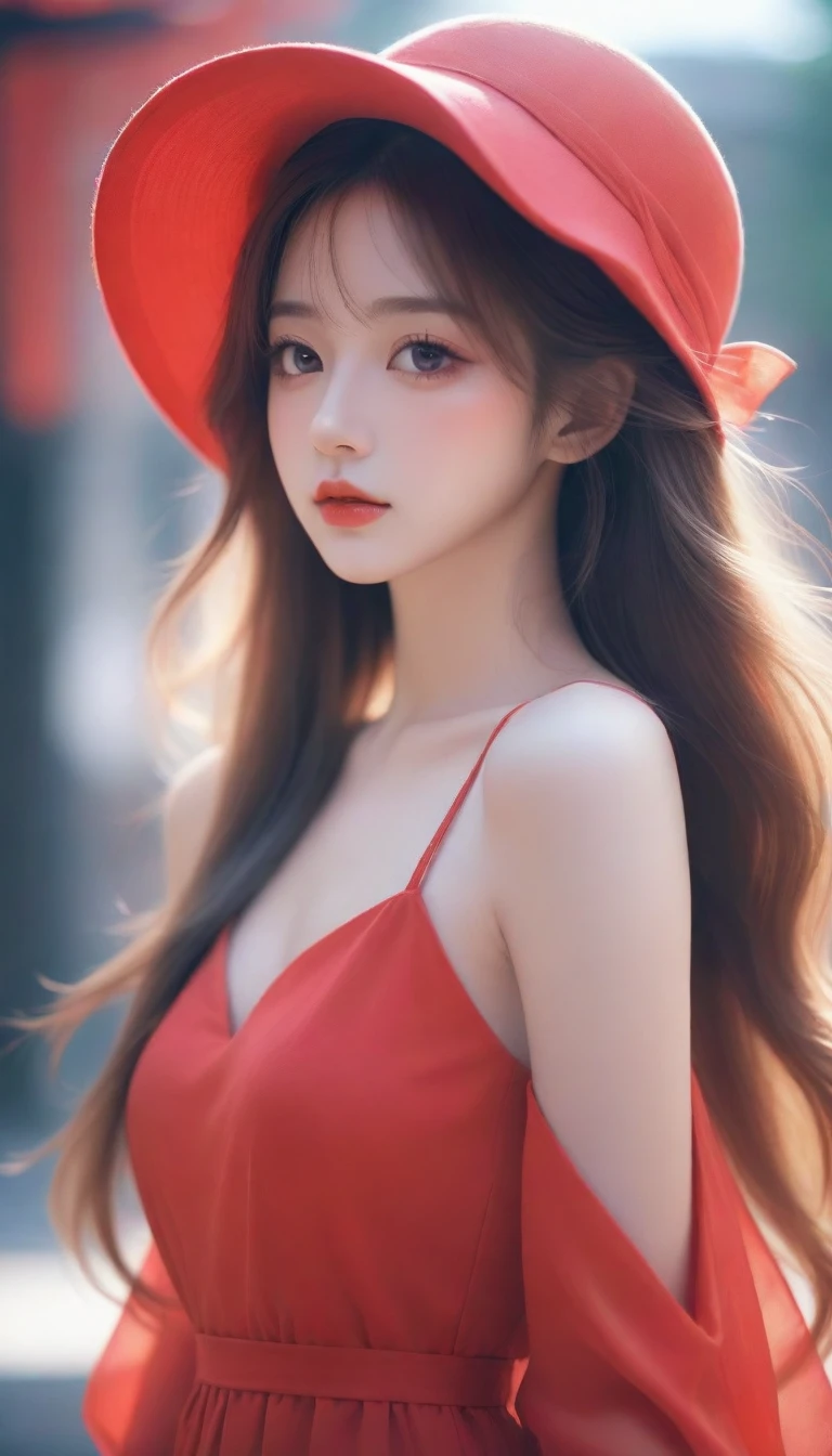 anime girl with long hair wearing a red hat and red dress, beautiful digital illustration, beautiful anime portrait, anime style. 8k, realistic artstyle, artwork in the style of guweiz, realistic anime 3 d style, detailed portrait of anime girl, 8k artgerm bokeh, trending on cgstation, realism artstyle, beautiful digital artwork