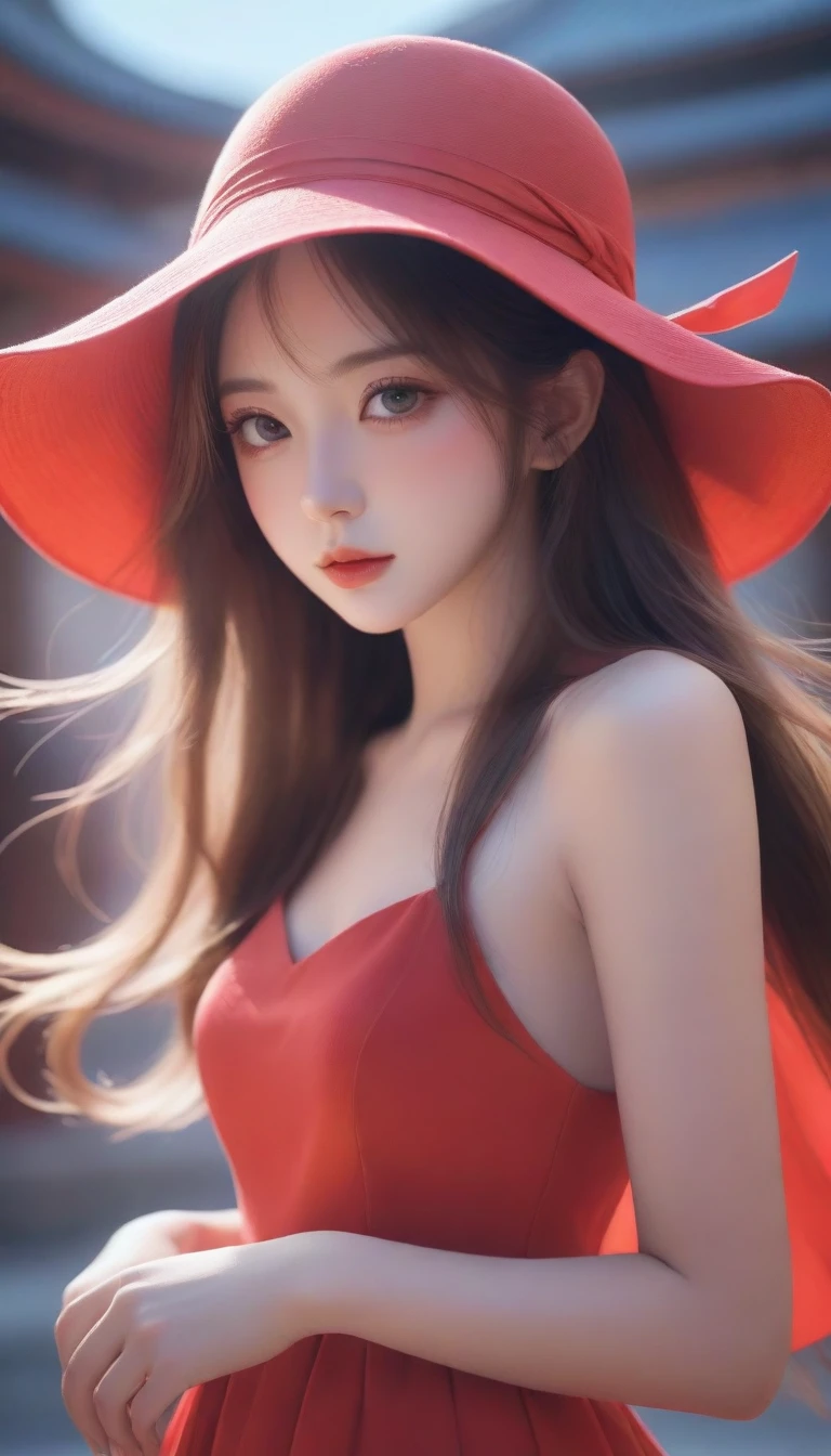 anime girl with long hair wearing a red hat and red dress, beautiful digital illustration, beautiful anime portrait, anime style. 8k, realistic artstyle, artwork in the style of guweiz, realistic anime 3 d style, detailed portrait of anime girl, 8k artgerm bokeh, trending on cgstation, realism artstyle, beautiful digital artwork