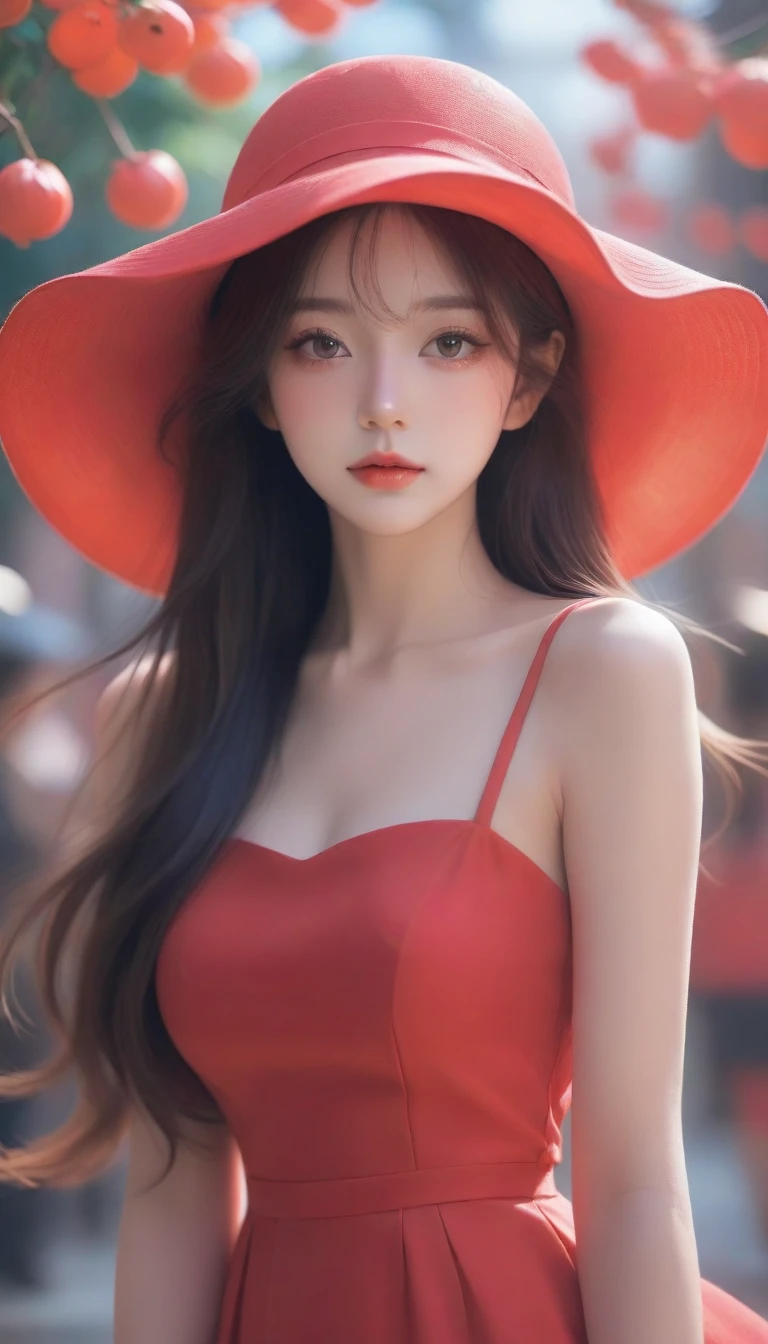 anime girl with long hair wearing a red hat and red dress, beautiful digital illustration, beautiful anime portrait, anime style. 8k, realistic artstyle, artwork in the style of guweiz, realistic anime 3 d style, detailed portrait of anime girl, 8k artgerm bokeh, trending on cgstation, realism artstyle, beautiful digital artwork