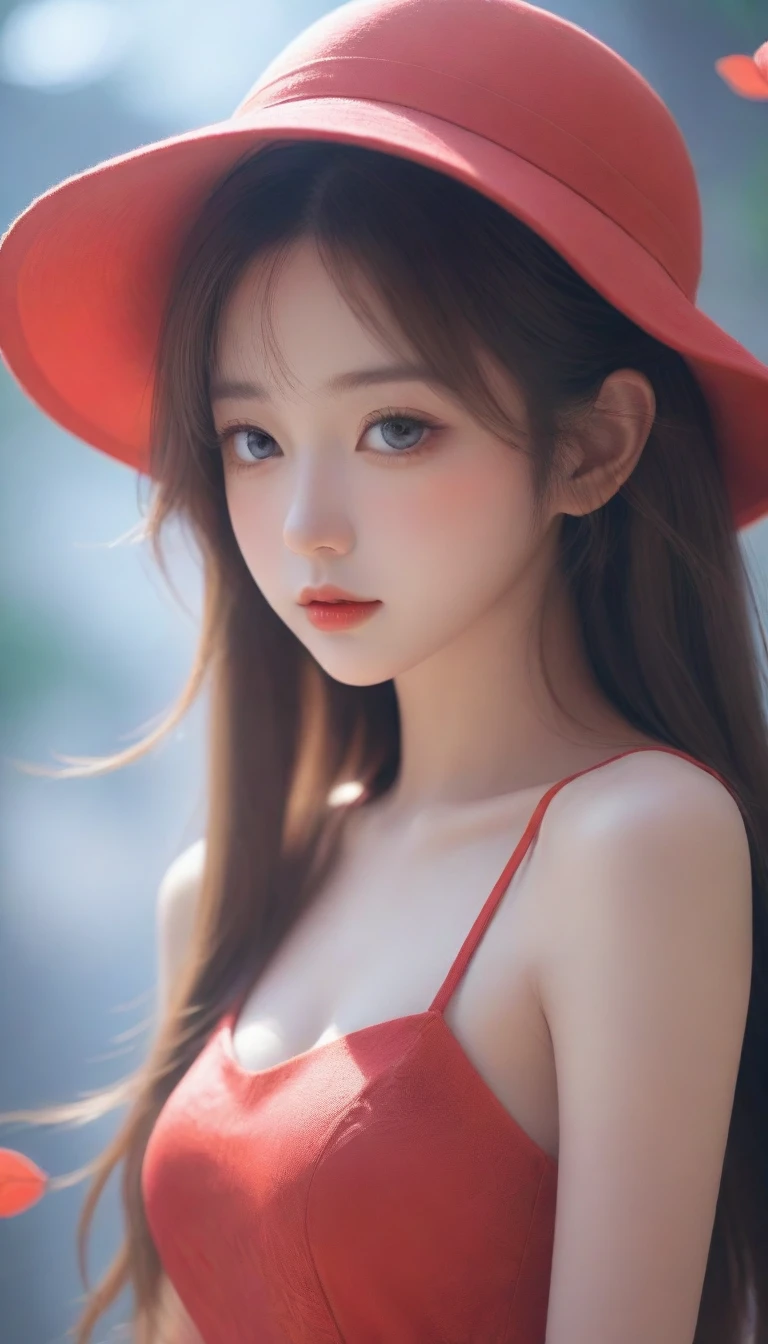 anime girl with long hair wearing a red hat and red dress, beautiful digital illustration, beautiful anime portrait, anime style. 8k, realistic artstyle, artwork in the style of guweiz, realistic anime 3 d style, detailed portrait of anime girl, 8k artgerm bokeh, trending on cgstation, realism artstyle, beautiful digital artwork