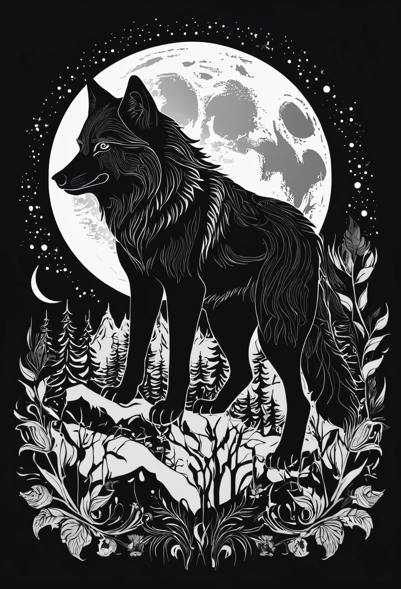 wolf and moon black