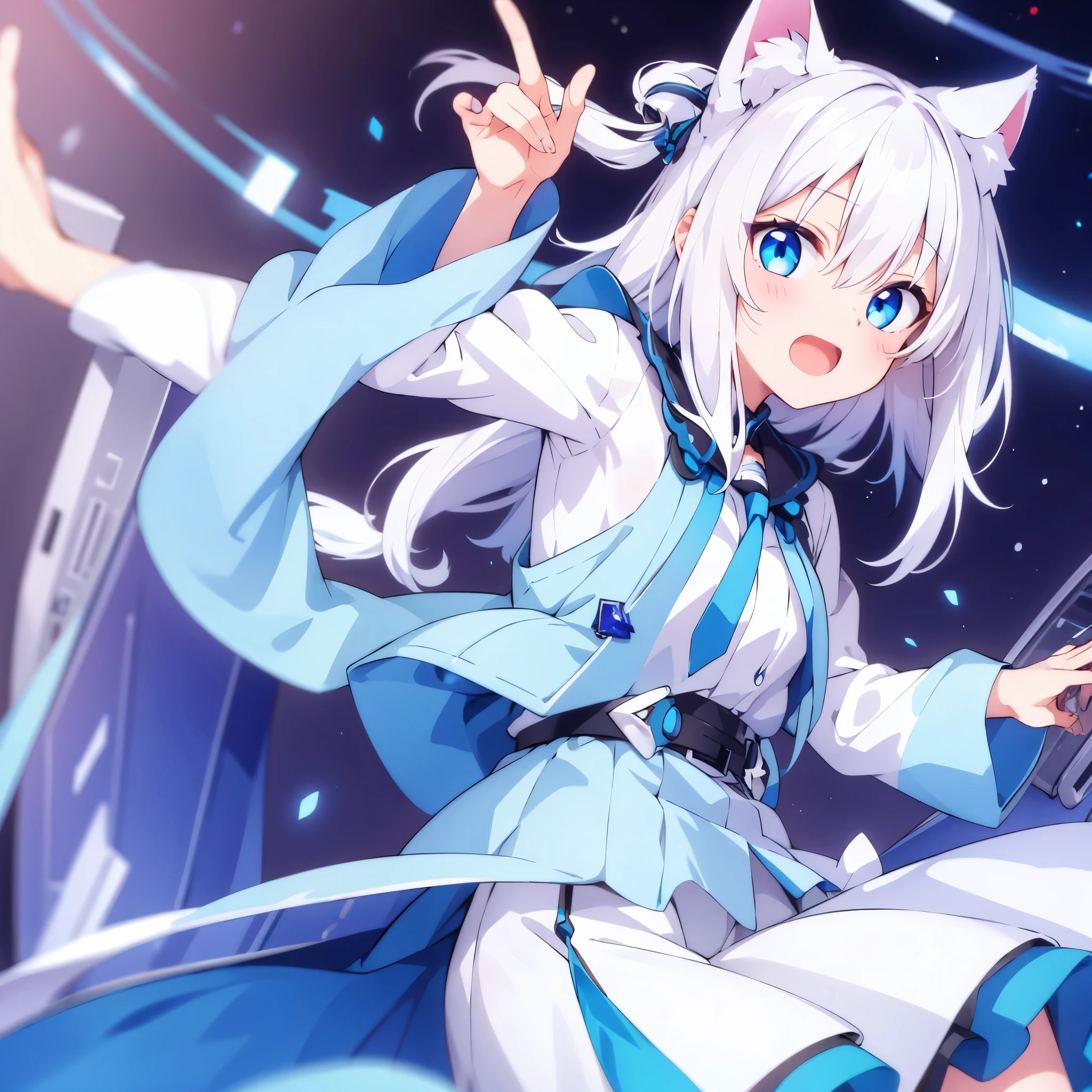 girl white hair blue eyes  nekomimi