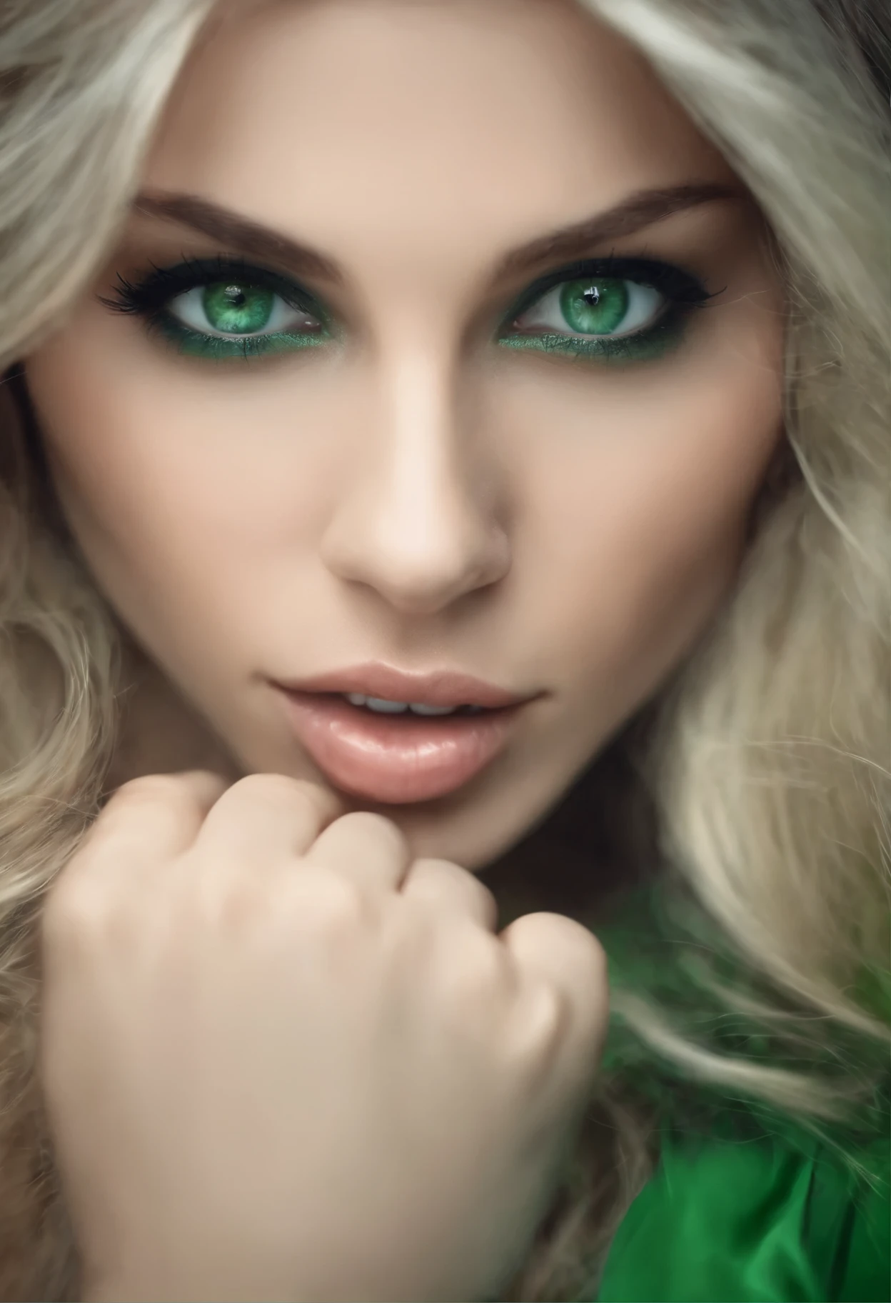 Blound girl with green eyes is naked and I can see her beautiful breast and pussy