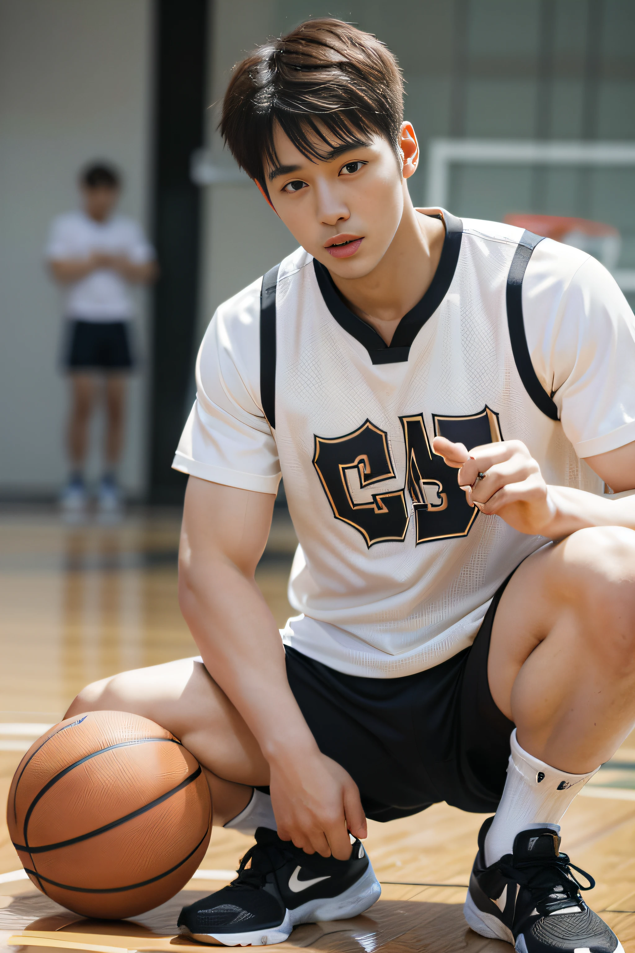 top quality、Masterpiece、超high resolution、(realistic:1.4)、Detailed face、solo、1human male、upper part of body、black hair、sparkling skin、dense skin、(Asian)、architecture、(absurd、high resolution、Super detailed)、、1 male、adult、(20 year old man)、a handsome guy、tall muscular man、broad shoulders、extra very short hair、square nail、thick neck、Thick eyebrows、extra very short hair、一个black hair的、Exquisite eyes and detailed face、 Highly detailed CG Unity 8k wallpaper、intricate details、(Style Swirl Magic:0.7)、looking at the audience、solo、(Whole BodyEsbian:0.6)、Detailed background、a delicate face、dynamic poses、、city background、dynamic combination、 big muscles、、((((crotch bulge))))、a handsome guy、 ((on the table:1.4, best quality)), ((on the table, best quality)), (Photographic Realism:1.4)、(((basketball player)))、sportswear、basketball court上脱衣服的男子、muscle tissue、(Masterpiece、top quality)、、short hair、with complex、Whole BodyEsbian、Bright colors、(depth of field:1.2)、(abdominal muscles)、red blush、looking at the audience、spread your legs、wearing sportshoes、wearing black underwear、(((Although Japan))),basketball court、red bib、bib、running、Dribbling、Large crowds