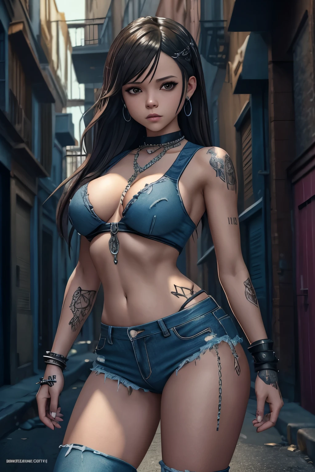 alluring beautiful punk rock girl jenna ortega with skeleton bodypaint, torn punk t-shirt, short denim torn jeans, chains, at an alleyway, Fantasy Theme, halloween theme, Beautiful D&D Character Portrait, Ominous, Dark Fantasy, Detailed, Digital Art, Extreme Detail, Polished, Beautiful, Hyperdetailed, Intricate, Elaborate, Meticulous, Anime Character, Detailed, Anime Face, Sharp Focus, Unreal Engine, 3d Rendered, Volumetric Lighting, Reflections, Glossy, Digital Illustration, Sensual Pose, Suggestive Pose, Lewd, Full Body Shot, anatomically correct , naked, visible , puffy , 💖❤💕💋❣