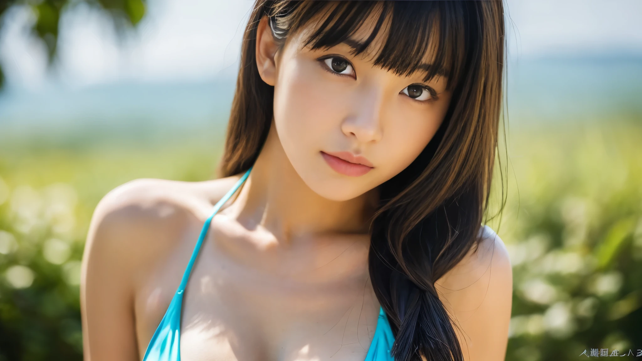 (((masterpiece))), highest quality, very detailed, detailed background, very beautiful girl, Japanese, ,  detailed face, bangs, (whole body:1.3), (random hairstyle :1.2), (young face), (perfect body:1.1), blouse, summer, In 8K, wallpaper, wonderful, finely, Super detailed, ultra high resolution, very detailed, pure erotic face, very detailed目と顔, beautiful and detailed eyes, very detailed肌, ((bold bikini)), no makeup, (natural skin), cowboy shot、16歳のbeautiful girl、beautiful girl、1 person photo、1人のbeautiful girl、1 person photo、Photo of only one person、Photographed alone、Photo up to the chest、Photo showing up to the chest