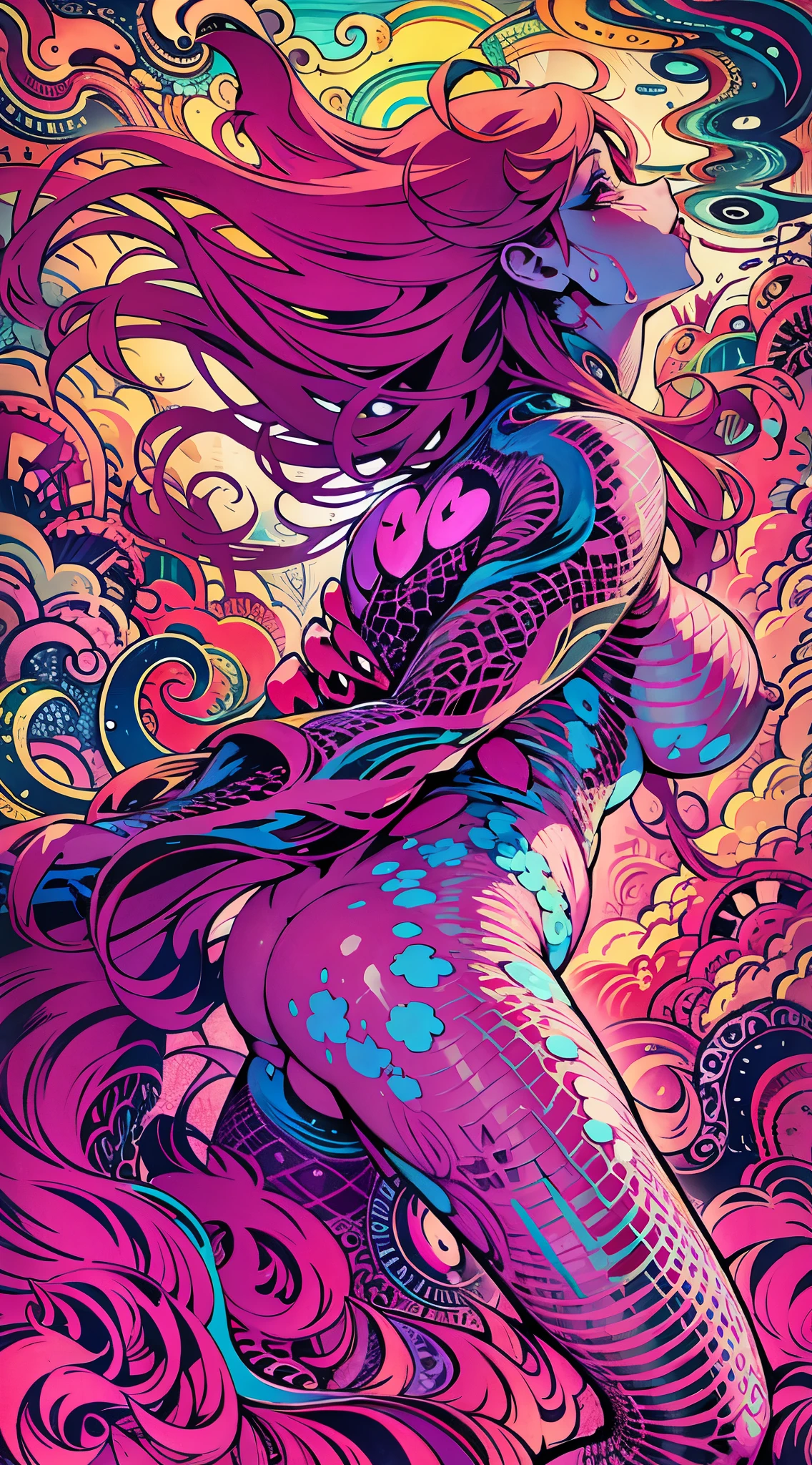 NSFW, Seductive psychedelic horror, Trippy Hentai, body horror, having sex, real breasts, surreal Sex, LSD trip, sensual, psychedelic sex, provocative, very colorful, glowing