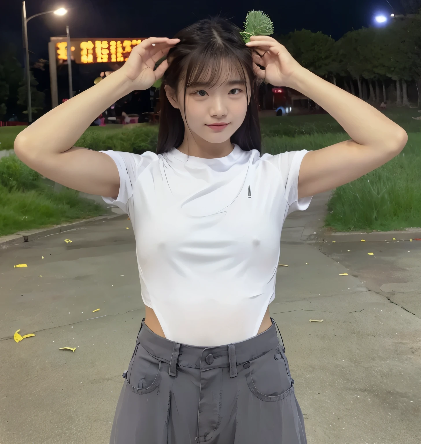 Plain color、lean body、((nipples under clothes))、thin arms、