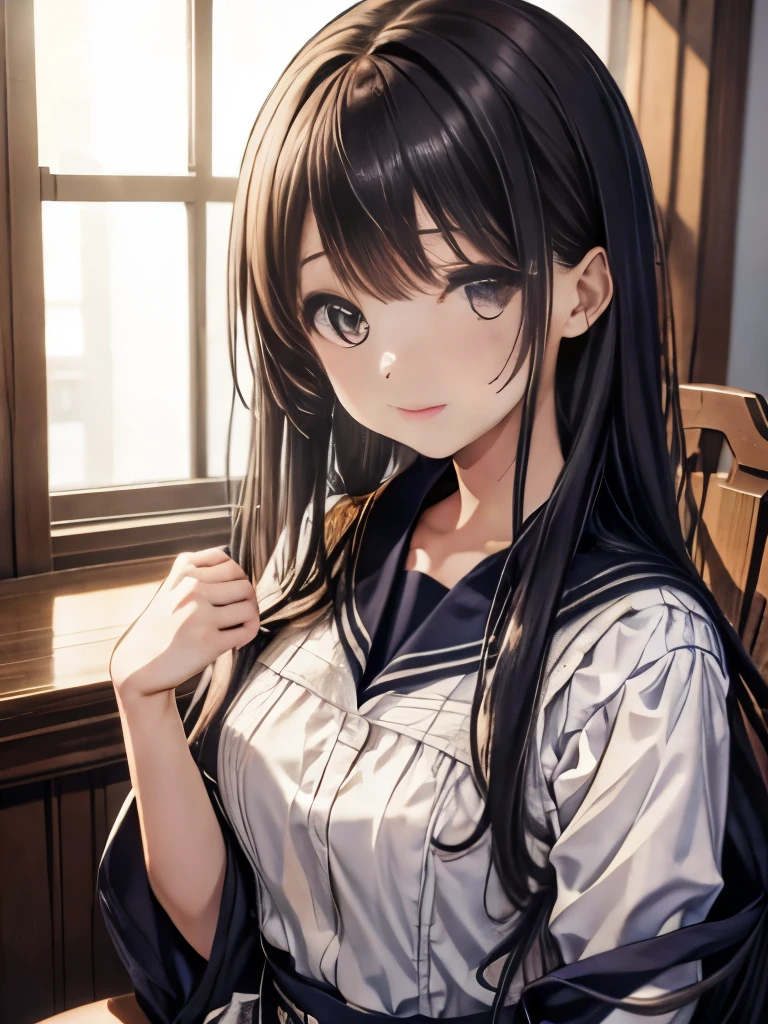 Realistic photo quality、masterpiece、Super detailed、4K high quality、(Momota Natsuko)、17 year old young Japanese woman、beautiful girl、long straight hair、With bangs、glossy lips、Pitiful、clear、魅力的でPitifulな美しい少女、