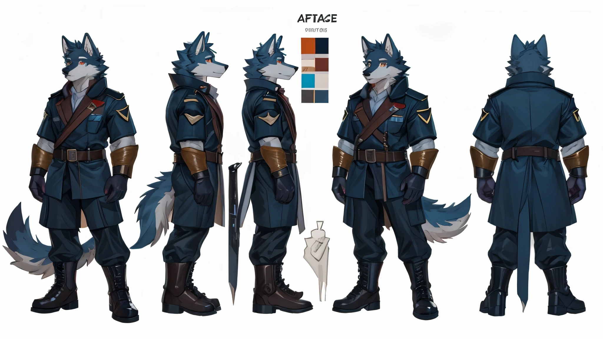 (Masterpiece, best quality), detailed, ((character concept art)), ((character design sheet, same character, front, side, back)), many items, (1man, (monstergirl, wolfboy), t-shirt, cargo pants, military boots, many parts), (light skin color:1), (brown eyes), detailed face, random expressions, (athletics & muscular physical form), (wolf features, wolf tail, wolf ears:1), black hair color, detailed hair, short military style haircut, full of details, (simple background, white background: 1.3)