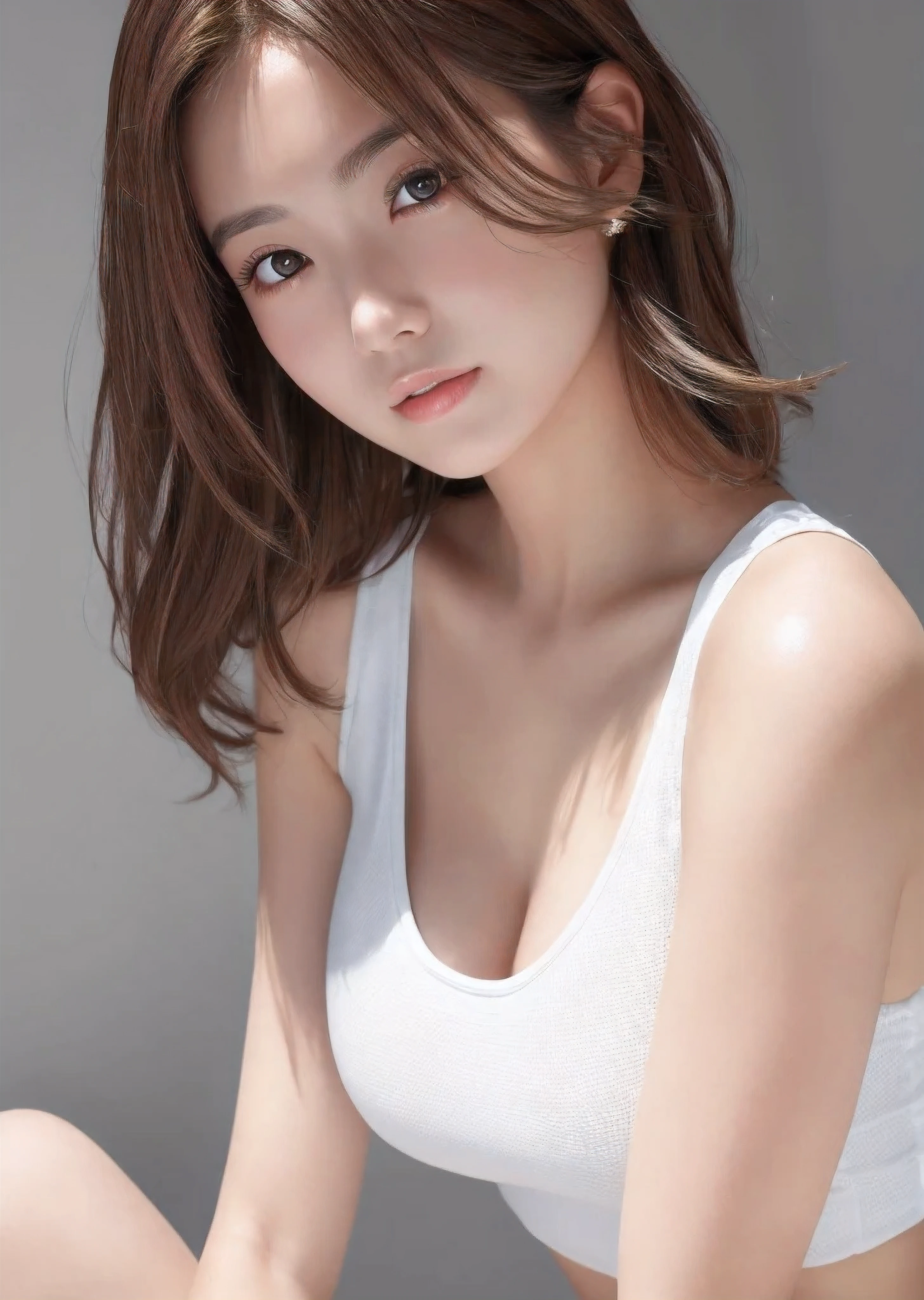 (Pretty Korean girl),(feminine Plunge leotard),(Big boobs:1.4)