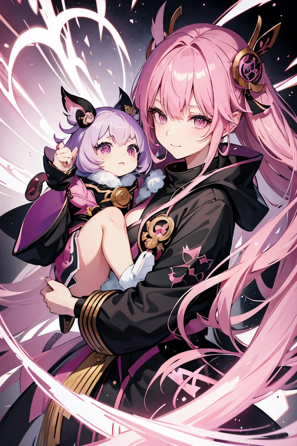 anime girl with pink hair and a black jacket holding a purple object, a character portrait by Puru, pixiv, shin hanga, portrait knights of zodiac girl, ayaka genshin impact, onmyoji portrait, rogue anime girl, best anime 4k konachan wallpaper, ayaka game genshin impact, keqing from genshin impact