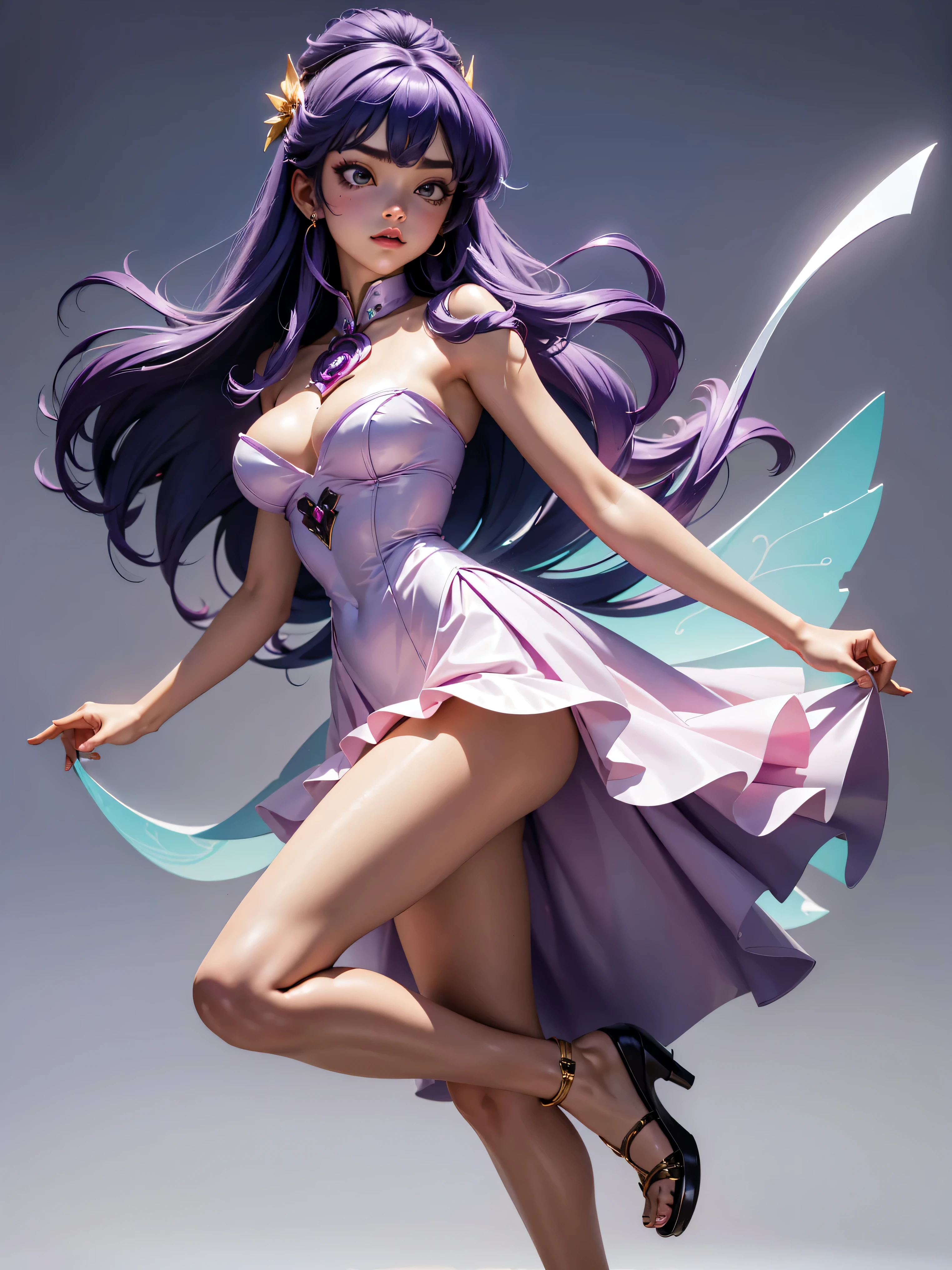 Garota anime de cabelo purple com saia vestido longo purple meio transparente e espartilho, , corpo bonito, seios grandes, com hand in panties , hand in purple hair, Garota sexy, purple hair, mechas de cabelo laterais, mechas de cabelo na lateral do rosto, beautiful lighting, sombras suaves, olhos azuis, pernas bonitas, cabelo longo roxo, estilo anime, personagem Shampoo Chan, Autora Rumiko Takahashi, Baseado em obra de Rumiko Takahashi, Anime Ranma 1/ 2, decote sexy, quadril robusto, corpo inteiro, corpo inteiro, busto grande, garota jovem com corpo belo e bonito, sandals on his feet, garota 16 anos usando saia e corset pink e purple meio transparente, garota anime, estilo anime, beautiful feet in sandals, front view angle, ao ar livre, peito grande, seios bonitos, cabelo purple, sandals on the feet, pernas bonitas, sexy, belas pernas, Sandalias, seios grandes, corpo completo, corpo inteiro, feet with sandals, anime realista, saia, sarja roxa, personagem realista sexy, straight standing posture, ao ar livre, calcinha pink, hand in panties, saia vestido com 50% de opacidade meio translucida, corpo ereto, postura ereta, lindas sandalias, front photography view