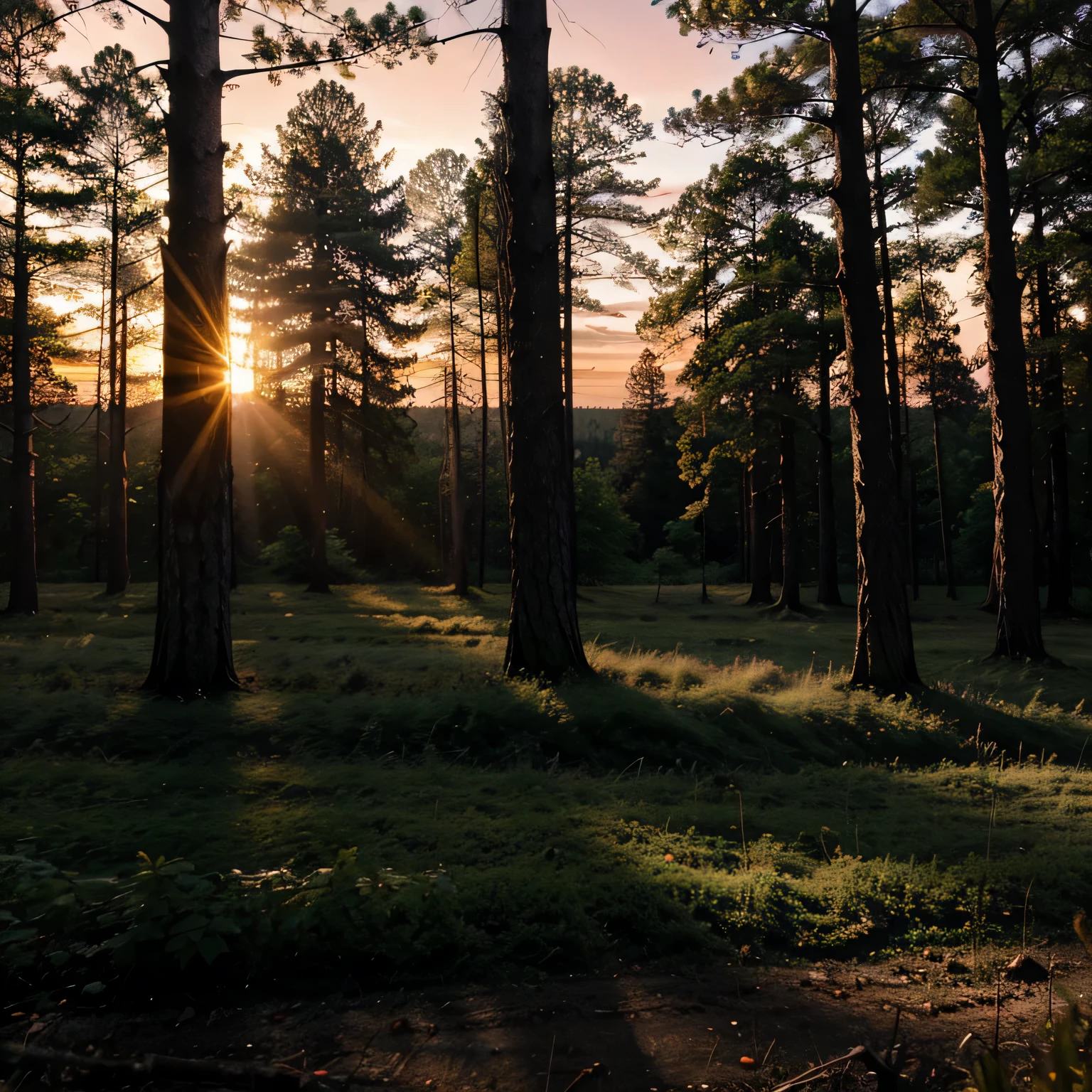 Sad sunset in the forest