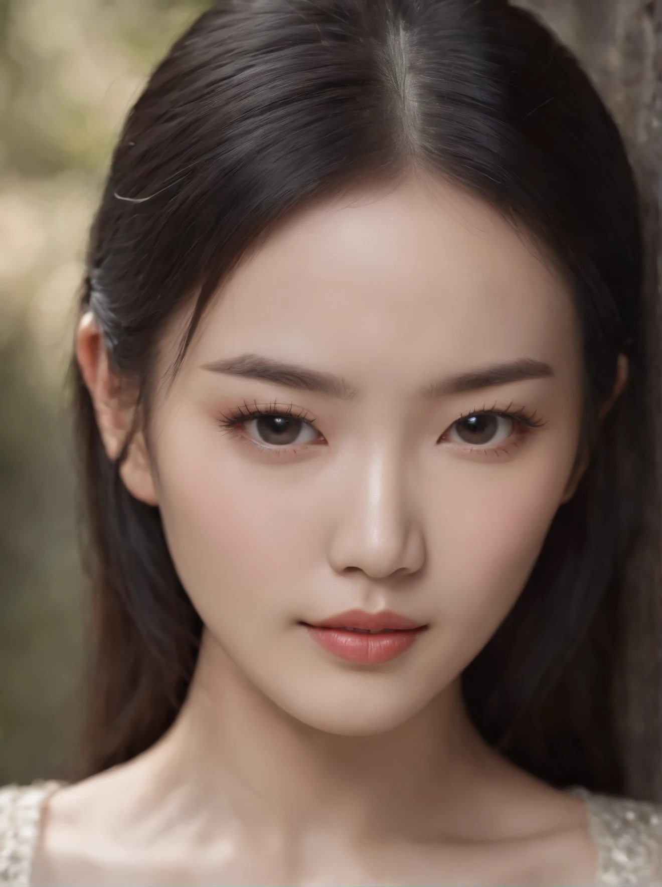 a Chinese woman, Exquisite Facial Features, A Seductive Pose, black Hair, very detailed skin, close-up face detail.