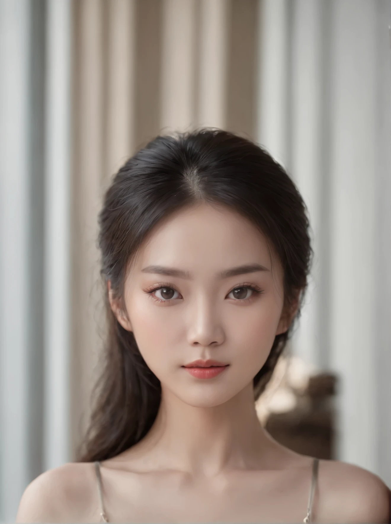 a Chinese woman, Exquisite Facial Features, A Seductive Pose, black Hair, very detailed skin, real-life skin, close-up face detail, half-body, upper body.
