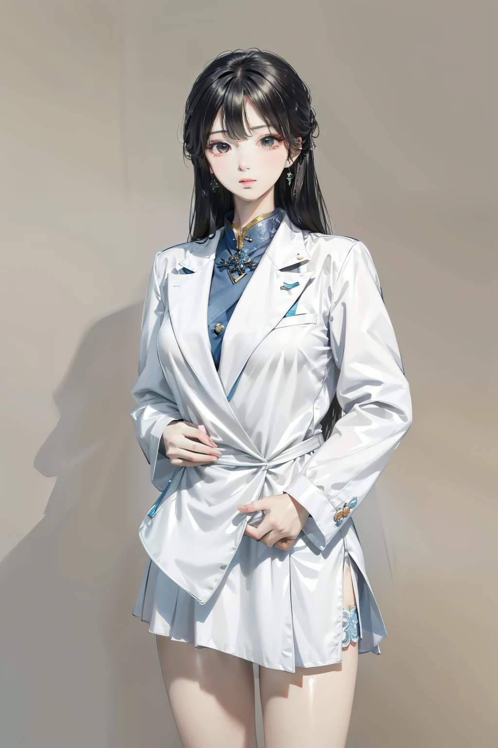 black straight hair 温柔微笑的表情,gentle skin tone