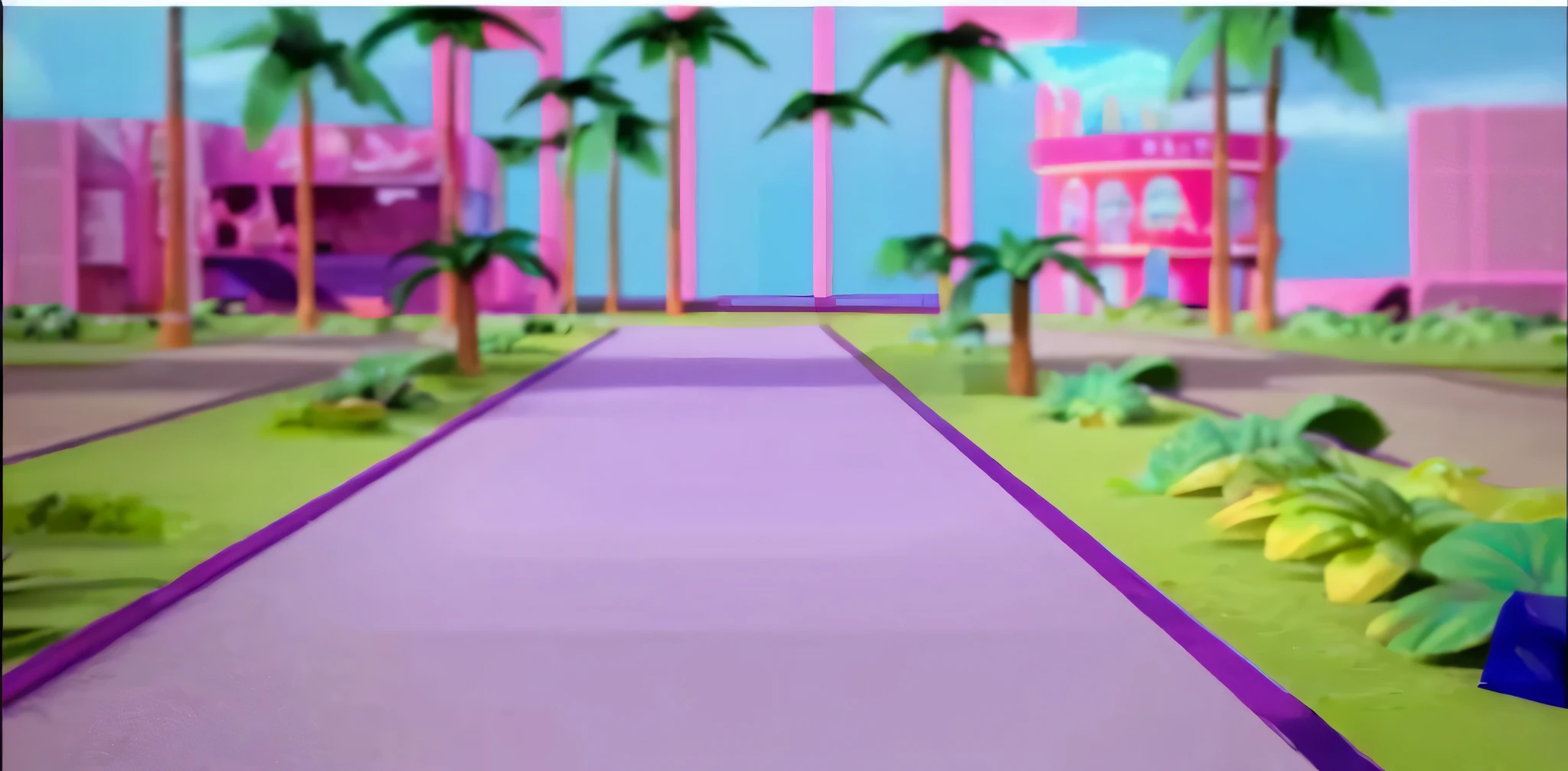 There is a purple and green street,There are palm trees and purple umbrellas, Vapor wave shopping mall aesthetics, Vaporwave Building, vaporwave cartoon, Vaporwave Jungle, Decorative art transcends animation aesthetics, Vapor City, shopping mall background, Vaporwave lighting style, Vaporwave aesthetics, vaporwave style masterpiece, vaporwave style, minimalist vaporwave, Vaporwave nostalgia