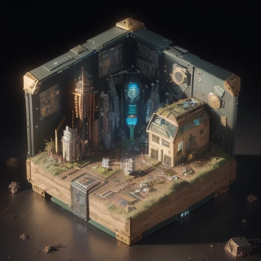 6598年Mars realistic model, (bifurcation, original photo, best quality, masterpiece:1.4),SteampunkCyberpunk6820 City,(CyberpunkMars light:1.3), Mars (related to land),(in a small nature box:1.3),Isometric, small nature, landscape on foundation,landscape,