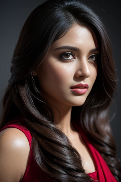 Portrait of A confident-looking Bangladesh woman with long flowing hair, hazel eyes, with flowing capes, perfect composition, hyperrealistic, super detailed, 8k, high quality, trending art, trending on artstation, sharp focus, studio photo, intricate details, highly detailed, art by greg rutkowski