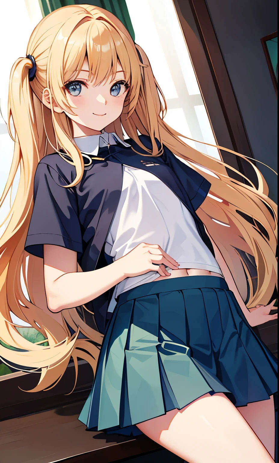 girl、smile、shirt、skirt、uniform、(small breasts)、flat chest、cute crotch、movement、(small breasts)、15 years old、