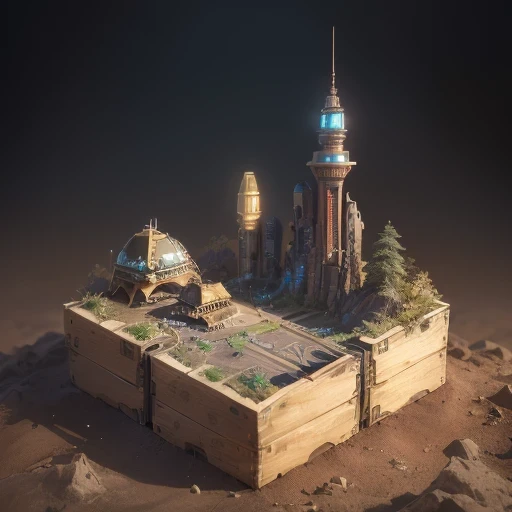 6598年Mars realistic model, (bifurcation, original photo, best quality, masterpiece:1.4),SteampunkCyberpunk6820 City,(CyberpunkMars light:1.3), Mars (related to land),(in a small nature box:1.3),Isometric, small nature, landscape on foundation,landscape,