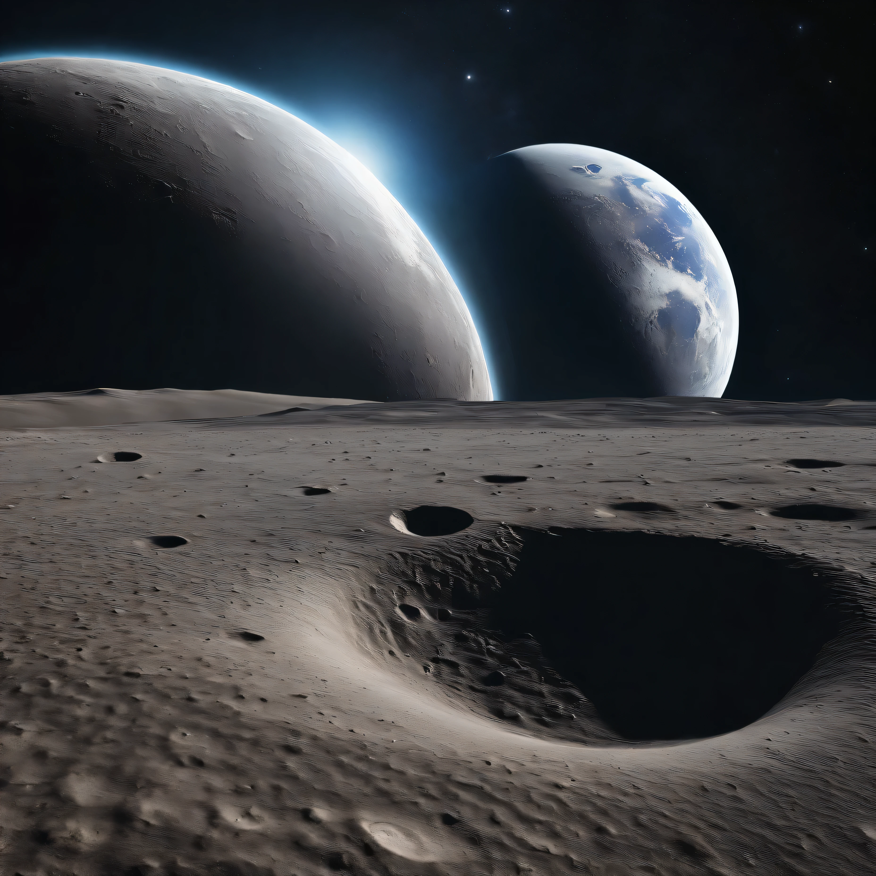 Main items、upscale、Excellent image quality、8K quality、Beautiful starry sky pictures、Gorgeous、arched galaxy:1.25、Alafed's view of the Earth from the lunar surface:1.25, lunar surface, space photos, on the moon, moon background, moon background, on the moon, lunar soil, space photos, moonscape, Focus on the Moon, on the moon, countless craters, View of the Earth from the Lunar surface:1.9, big earth in sky:1.9, Crashed and weathered spaceship