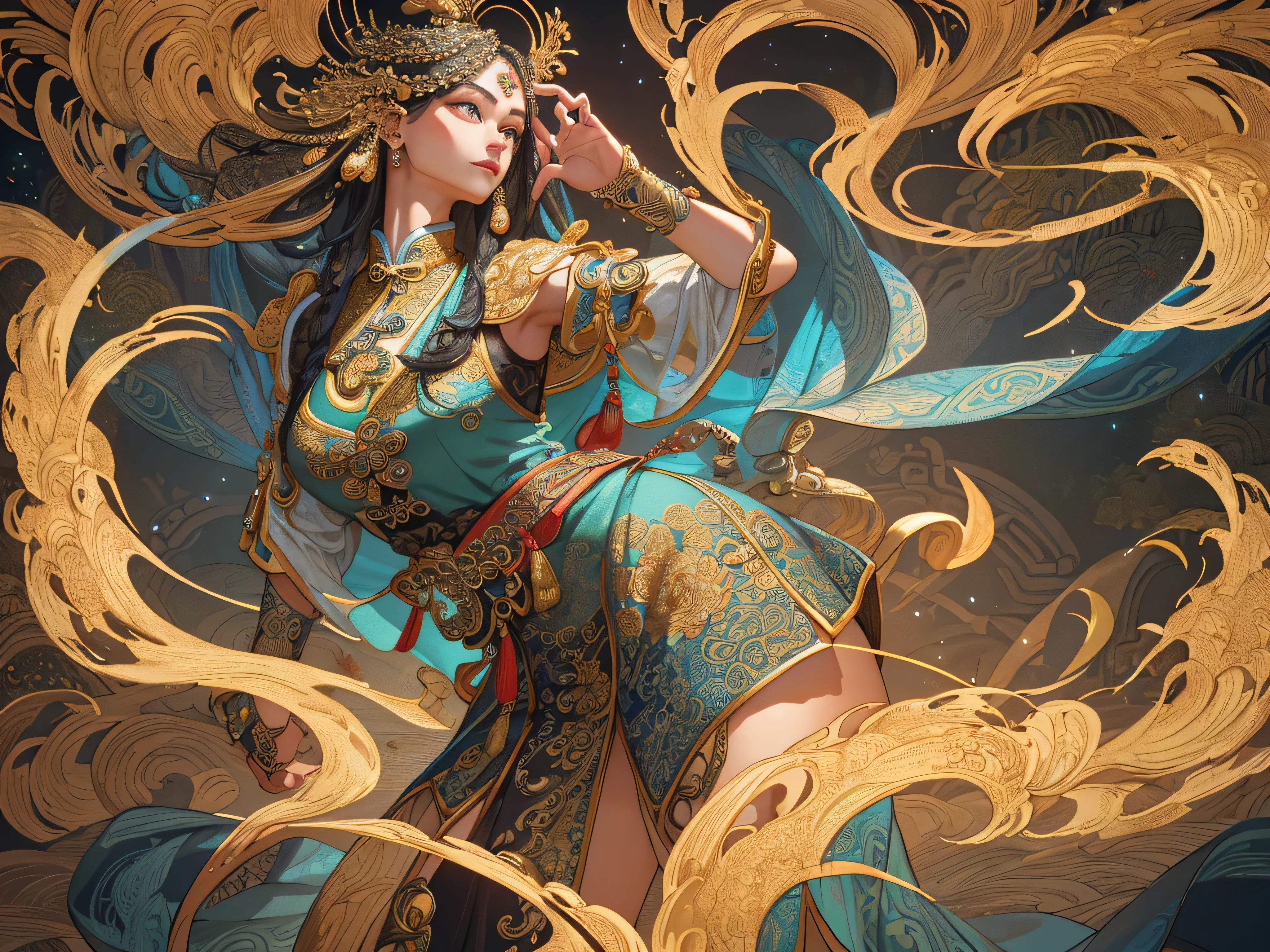 God Queen Yi，bow and arrows，Shooting Sun，Mythological style，Chinese Ancient Times，Majestic，Strong reality，musculature，Look up gesture --auto
