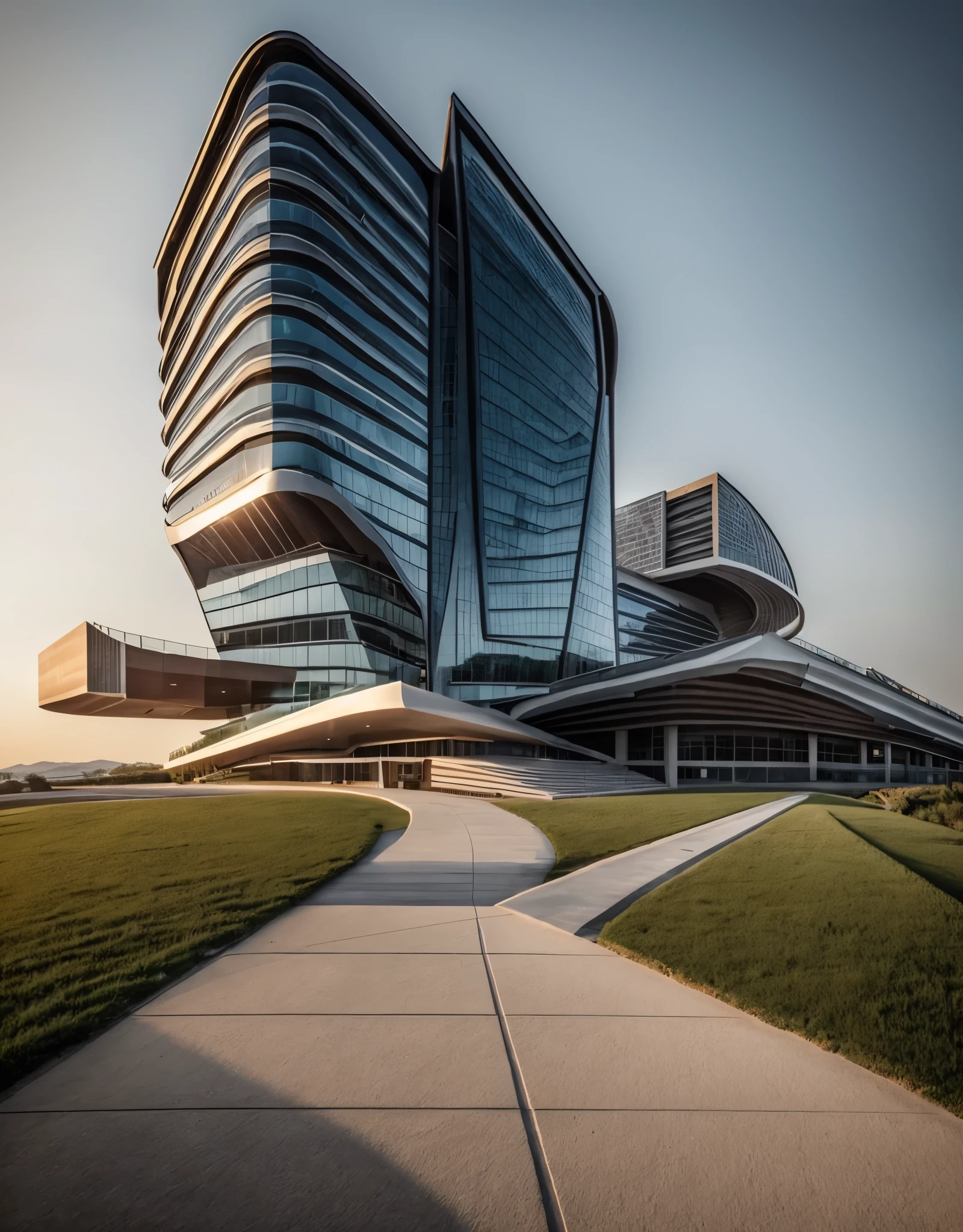 Exterior of exbihition building on top of hill, masterpiece, (realistic:1.2)