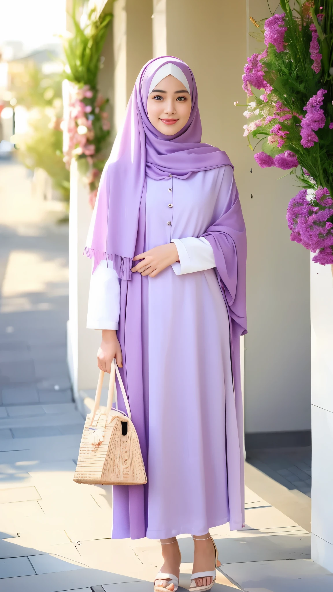 Asian man, masculine face features, detailed face features, perfect hijab, serene expression, soft smile