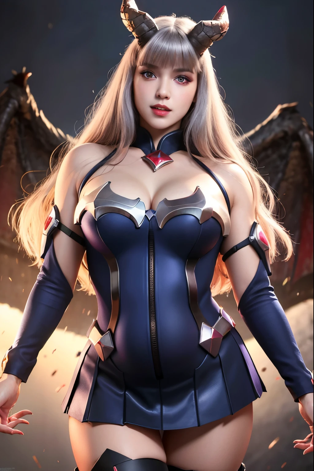 (best quality,highres,masterpiece:1.2),ultra-detailed,realistic, Mobile Legends Alice, detailed background, blunt bangs, thigh highs, vibrant colors, soft lighting, very big boob, Pregnant