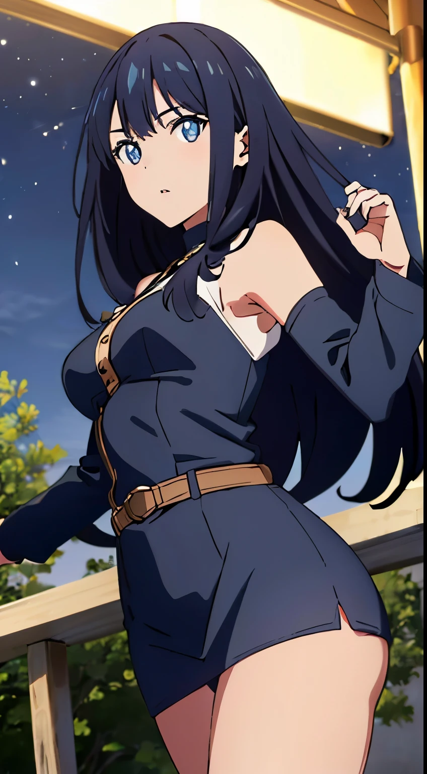 masterpiece, highest quality, High resolution,takarada rikka,anime,1 girl, black hair,blue eyes,(sp,suit,Grassin,night),stylish pose,looking at the viewer,in the center of the image, (lively_color:1.2) (beautiful_medium breasts:1.3), (beautiful_face:1.4),(slim_waist),(beautiful_thighs:1.1),