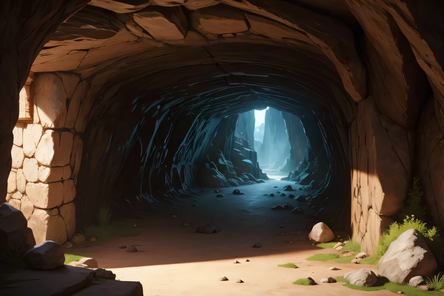 Protective barrier encloses a large cave, fantasy medieval RPG