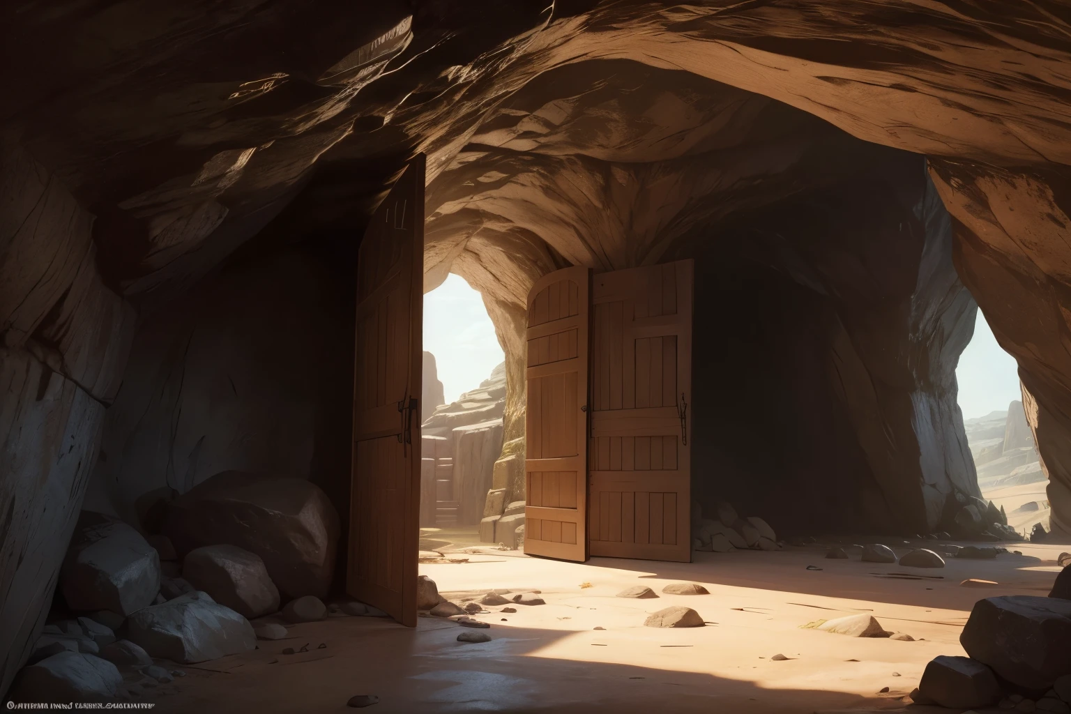 Protective barrier encloses a large cave, fantasy medieval RPG