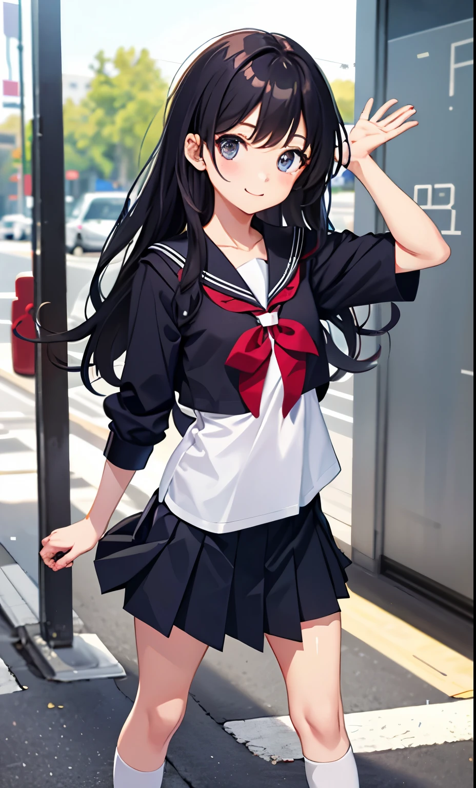 girl、smile、shirt、skirt、college uniform、Serafuku、(small breasts)、flat chest、cute crotch、movement、(small breasts)、18-year-old、