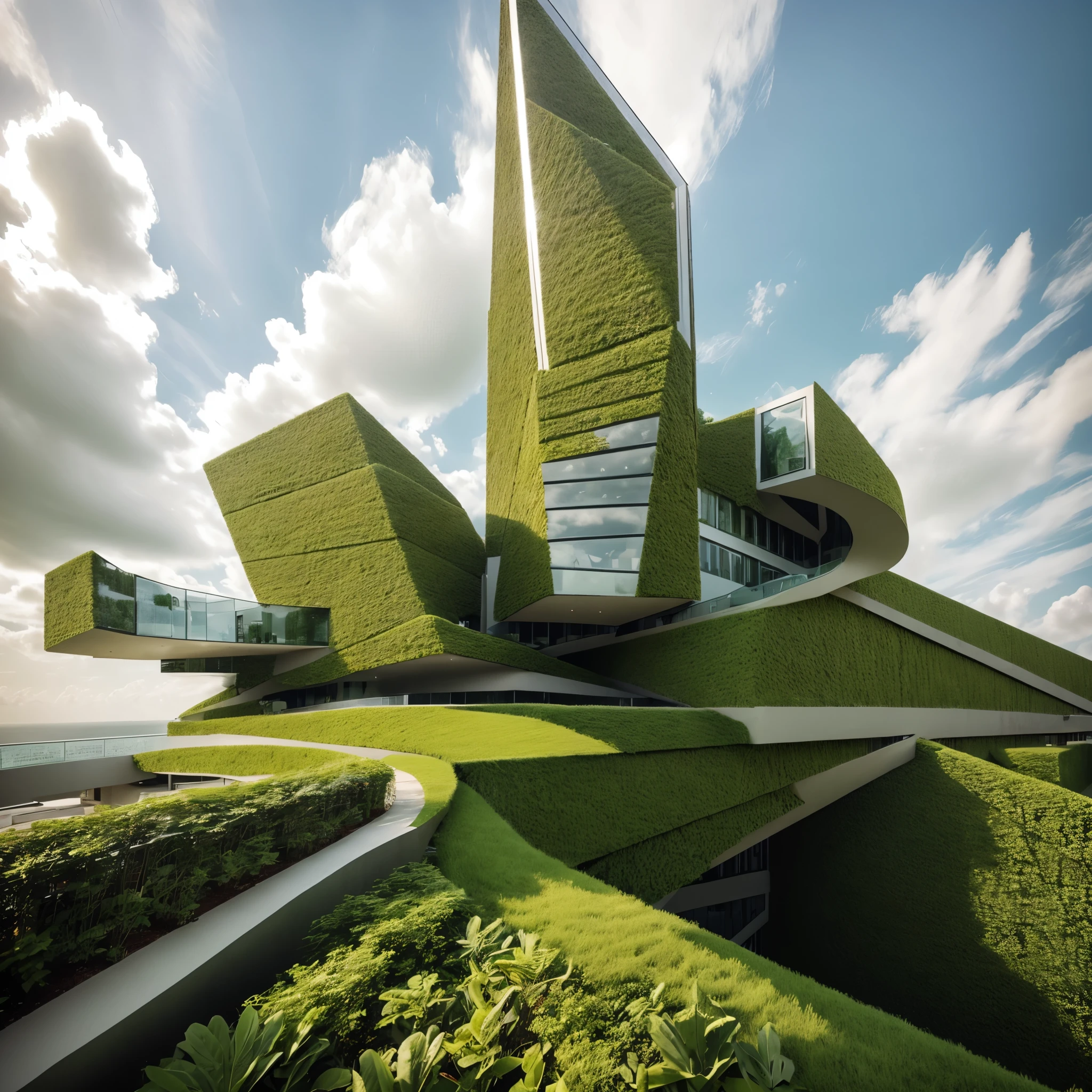 Exterior of exbihition building on top of hill, masterpiece, (realistic:1.2)