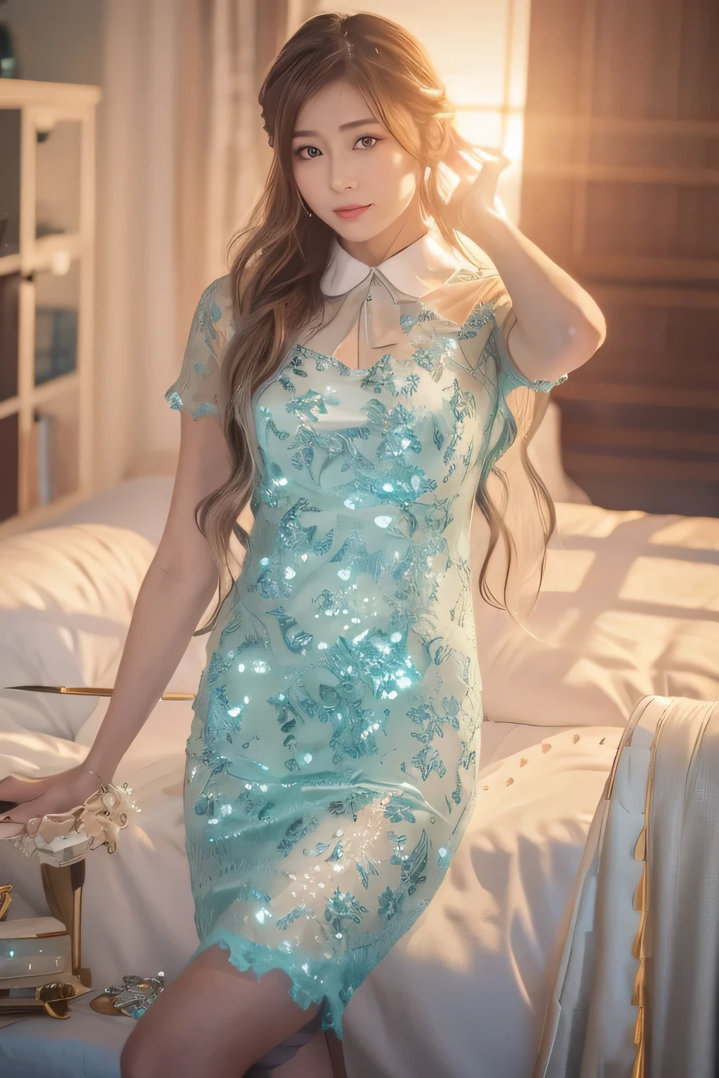 An office lady around 50 years old, (Elegant and well-proportioned body shape), (mini dress), (high heels), (bob hair), (garter stocking with anklet), (spread your legs), wince,(orgasm:1.5),waiting for tongue,(Delicate and elegant light makeup), Delicate and beautiful fair skin, Detailed facial description with double beautiful eyes, Gentle eyes that shine with youth and innocence, Expressing the amazing beauty of youth, Adorable Japan Woman, A beautiful portrait that captures her enchanting charm. (8k, highest quality, masterpiece: 1.2), (Realistic and photorealistic: 1.37), (to office
