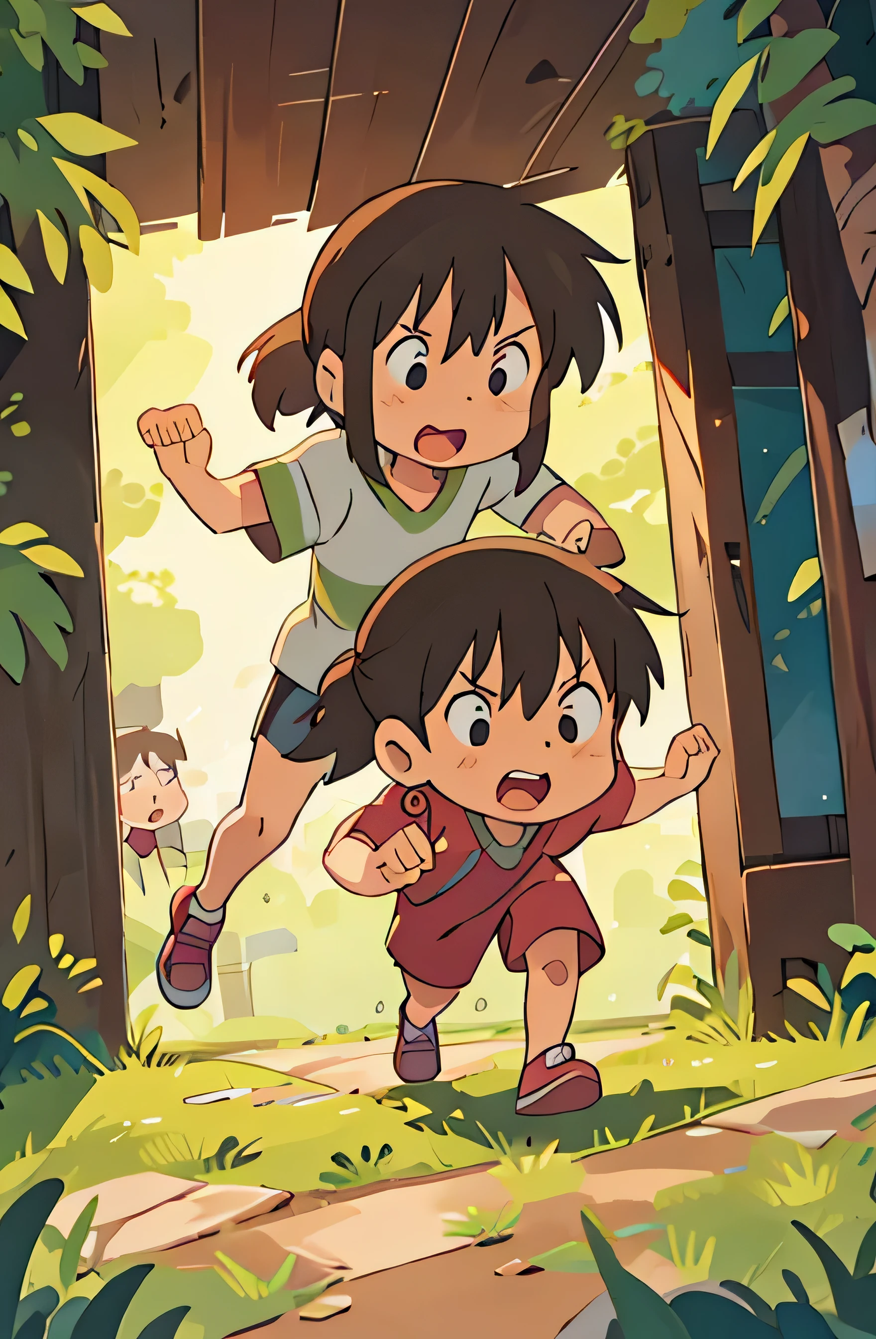 ??? bully chasing a scared nerdy ??? they are running
