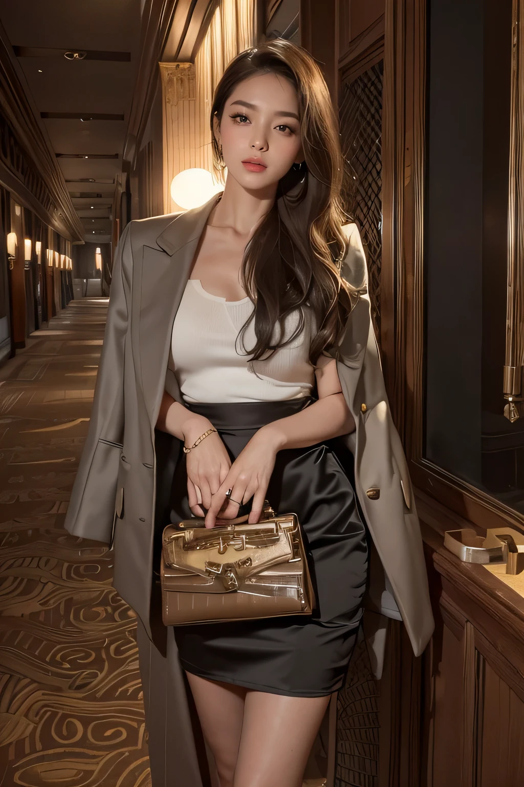 A masterpiece of an office lady around 40:
This exquisite artwork is、Represents an office lady who embodies elegance., A well-proportioned figure exudes elegance and charm. Wearing high-resolution solo exhibition costumes, she is wearing a tight pencil skirt, Pleats that sway seductively with every step, Accompanied by the distinct click of her high heels. increase height by 1 inch、Increase your stride, These accessories not only increase her height、Captivates the viewer. Against the backdrop of masterpieces, her bob hair is perfectly styled, Several