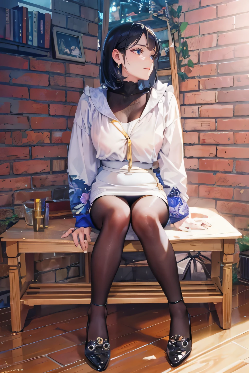 An office lady around 40 years old, (Elegant and well-proportioned body shape), (Fitted skirt), (high heels), (bob hair), (garter stocking with anklet), (spread your legs), (Delicate and elegant light makeup), Delicate and beautiful fair skin, Detailed facial description with double beautiful eyes, Gentle eyes that shine with youth and innocence, Expressing the amazing beauty of youth, Adorable Japan Woman, A beautiful portrait that captures her enchanting charm. (8k, highest quality, masterpiece: 1.2), (Realistic and photorealistic: 1.37), (to office