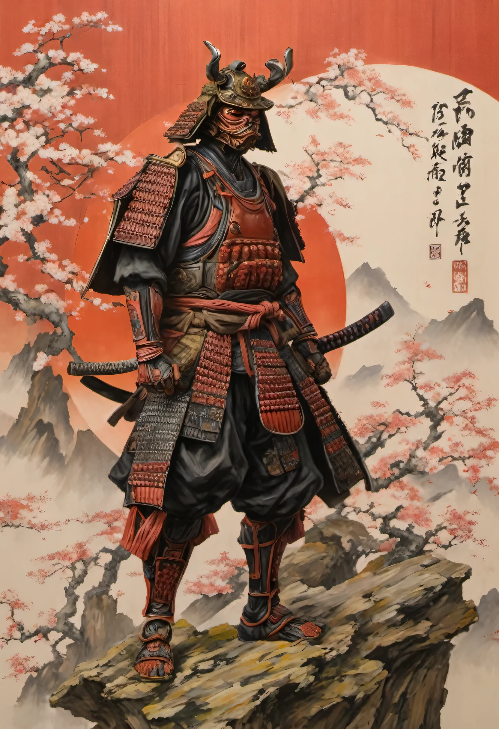 highest quality, masterpiece,craftsman on the roof,working with tools,Japanese,The appearance of the samurai