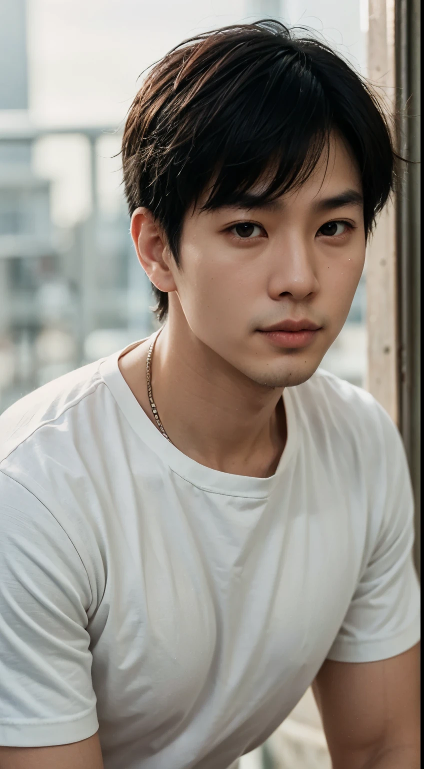 Portrait of a handsome Asian man 25 years old round face movie look, Above the chest, Casual wear