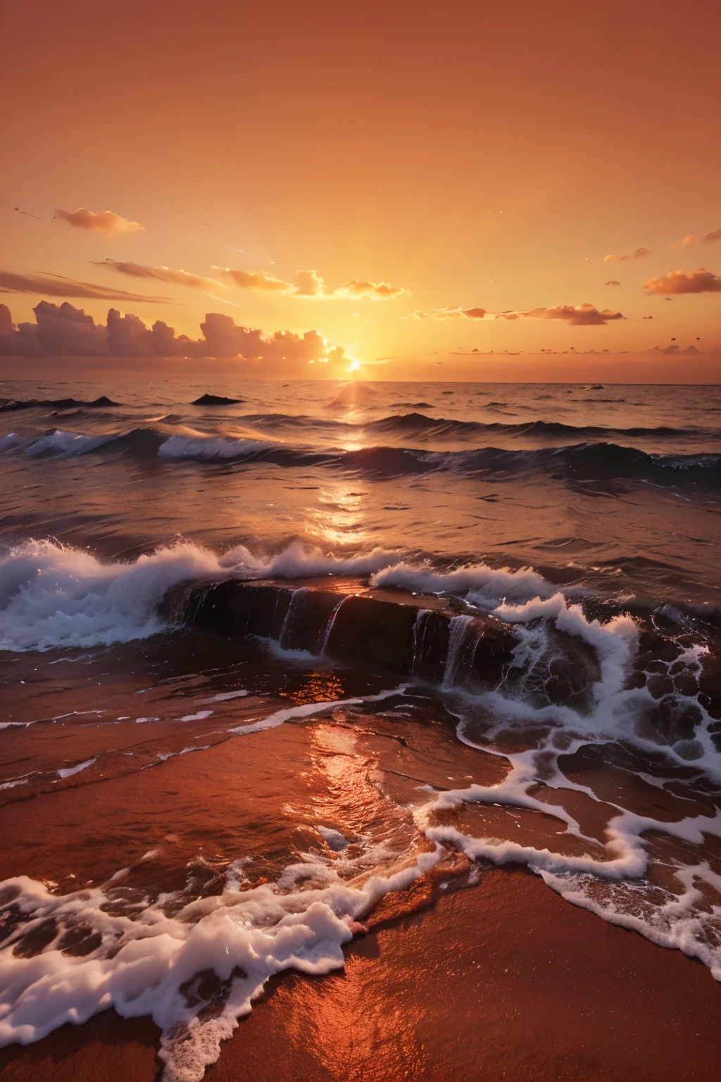 SUNRISE 4K SEA ARNOLD RENDER WITH GLOW RED LIGHTING