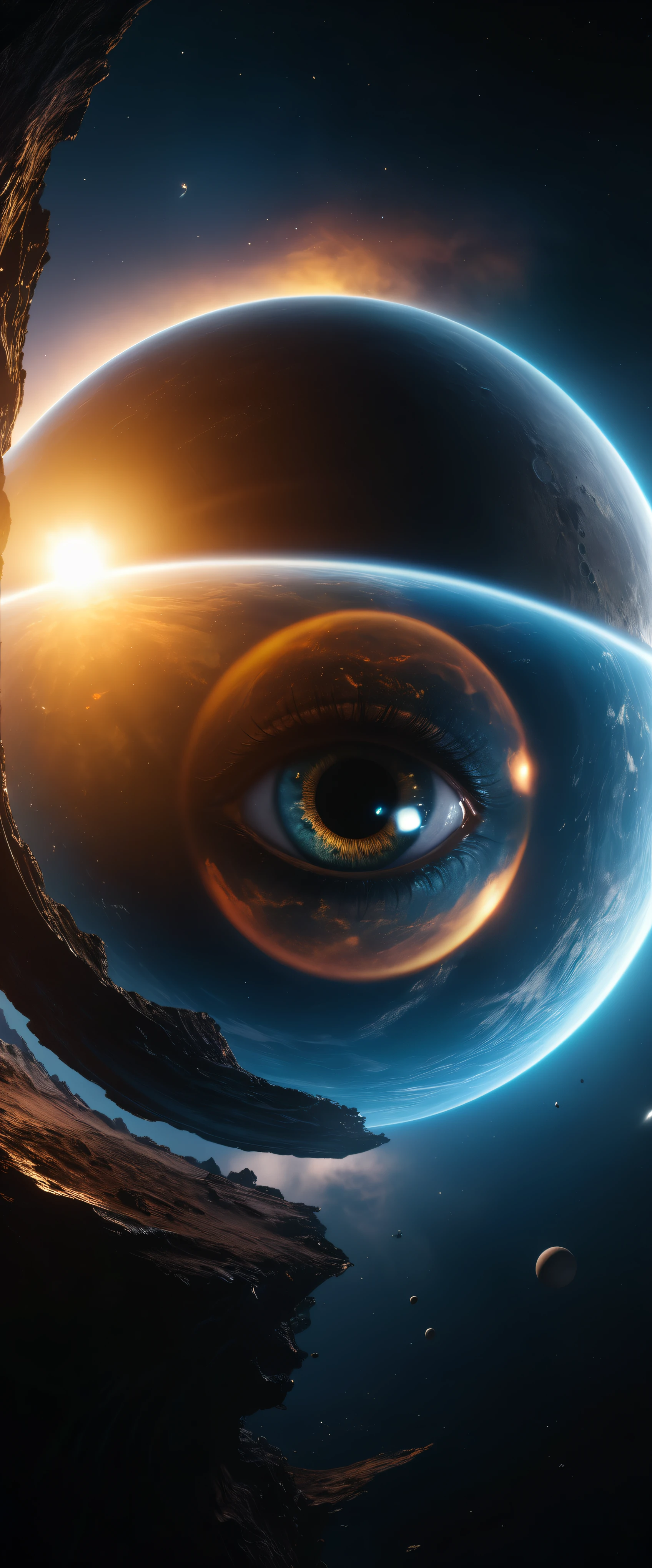 ((Masterpiece in maximum 16K resolution):1.6),((soft_color_photograpy:)1.5), ((Ultra-Detailed):1.4),((Movie-like still images and dynamic angles):1.3), ((Ultra wide angle):1.5),((fisheye lens photo):1.3). | (Cinematic photo of Alien Planet Landscape), (Nearby Moons with visible lakes), ((beautiful female space explorer):1.2), ((tyndall effect):1.1), ((exotic night sky):1.2), ((sense of discovery):1.1), (shimmer), (visual experience), (Realism), (Realistic), award-winning graphics, dark shot, film grain, extremely detailed, Digital Art, rtx, Unreal Engine, scene concept anti glare effect, All captured with sharp focus.

Rendered in ultra-high definition with UHD and retina quality, this masterpiece ensures anatomical correctness and textured skin with super detail. With a focus on high quality and accuracy, this award-winning portrayal captures every nuance in stunning 16k resolution, immersing viewers in its lifelike depiction. Avoid extreme angles or exaggerated expressions to maintain realism.

((perfect_composition, perfect_design, perfect_layout, perfect_detail, ultra_detailed)), ((enhance_all, fix_everything)), More Detail, Enhance.